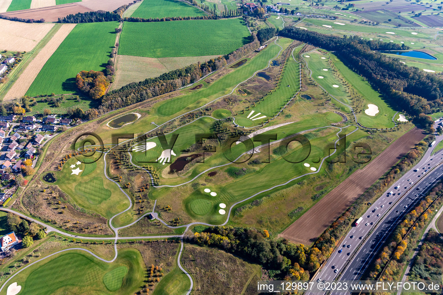 Grounds of the Golf course at Golfpark Karlsruhe GOLF absolute in Karlsruhe in the state Baden-Wuerttemberg, Germany seen from above