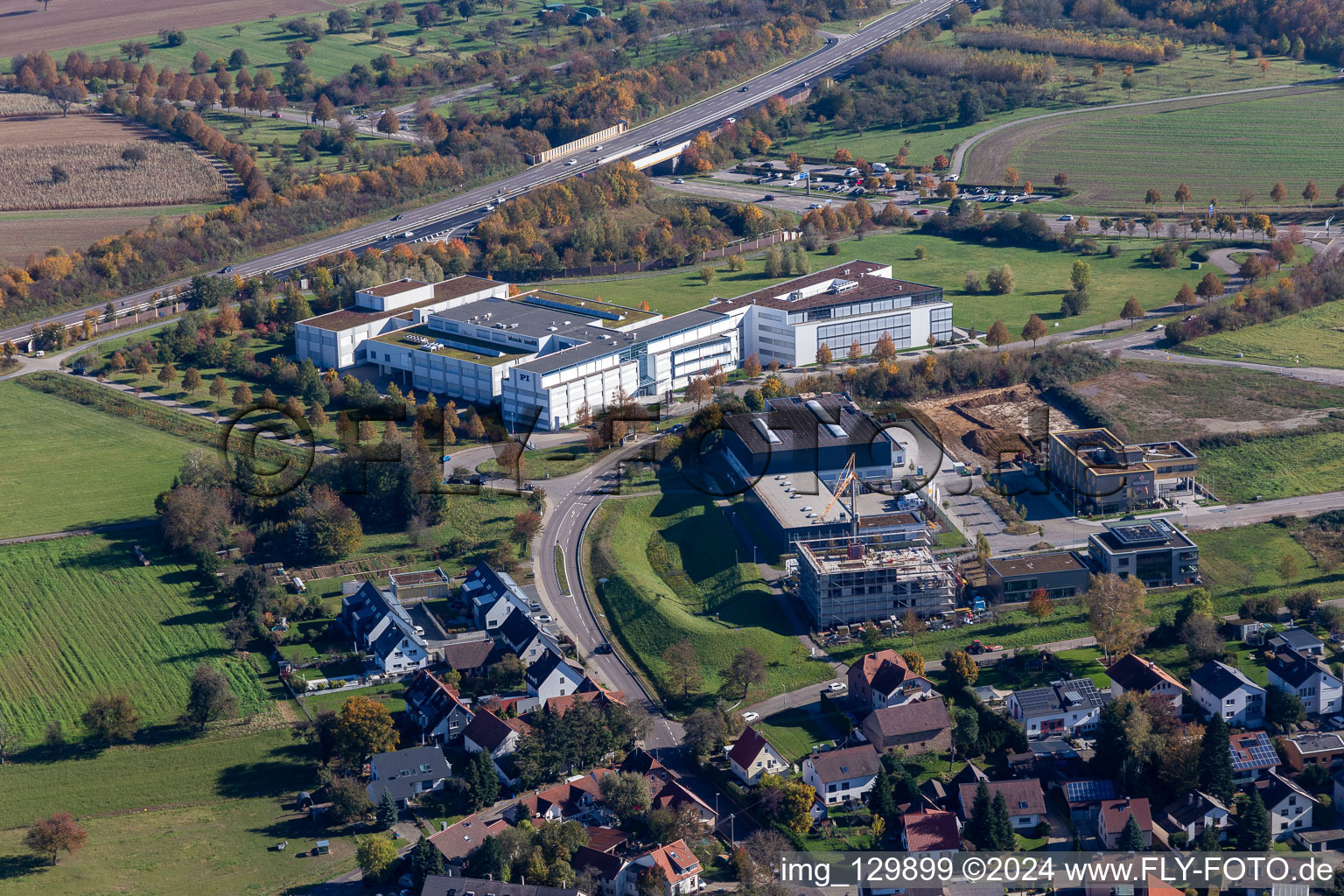 Office building of Physik Instrumente (PI) GmbH & Co. KG at the A8 in Karlsruhe in the state Baden-Wuerttemberg, Germany