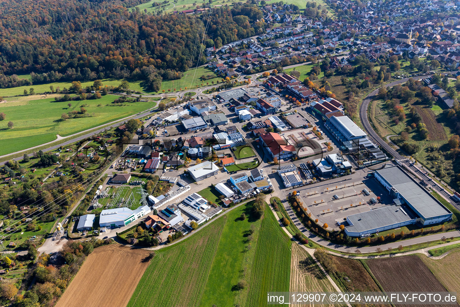 Oblique view of District Langensteinbach in Karlsbad in the state Baden-Wuerttemberg, Germany