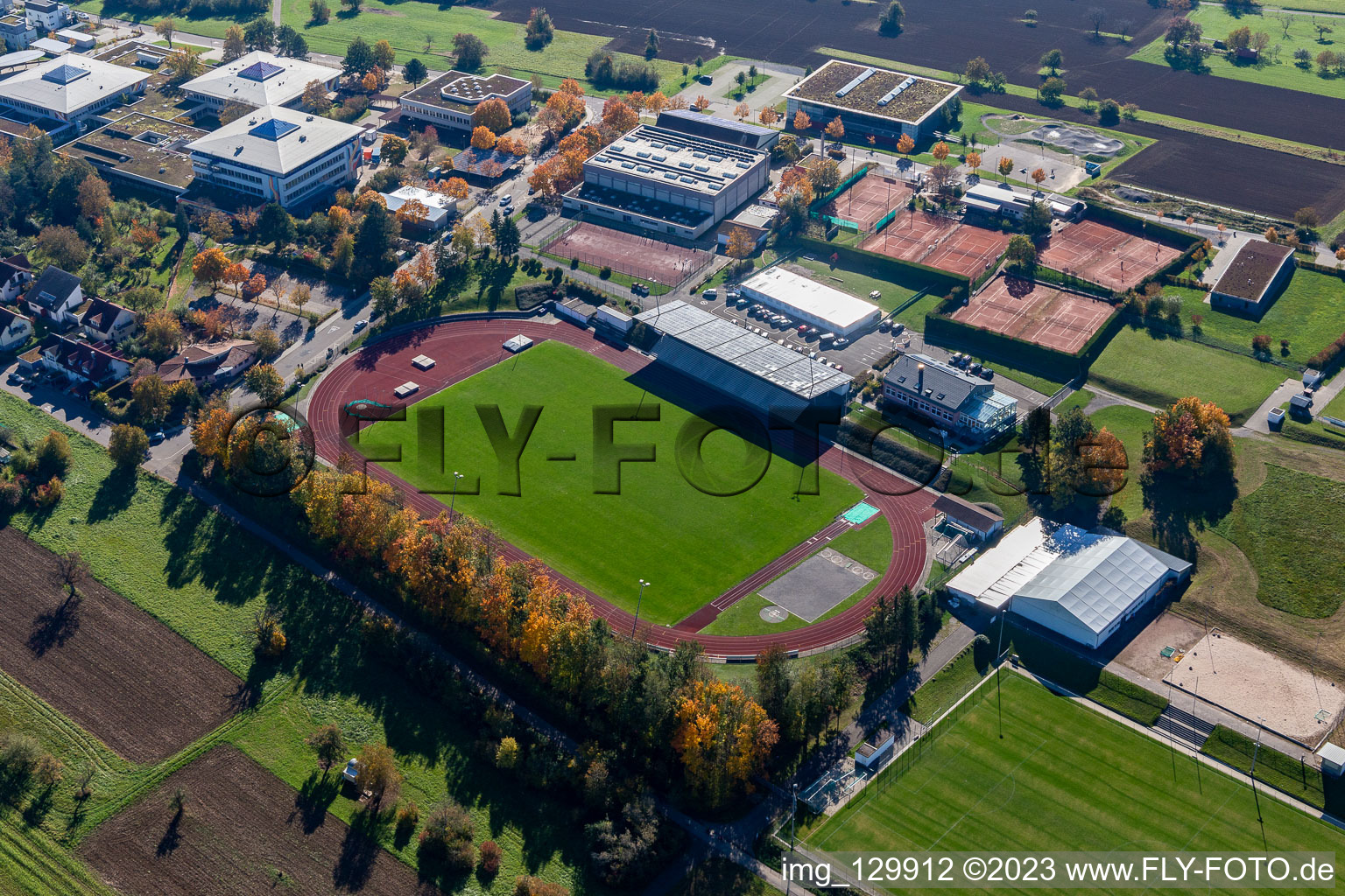 Stadium in the SONOTRONIC Sportpark SV 1899 Langensteinbach in the district Langensteinbach in Karlsbad in the state Baden-Wuerttemberg, Germany