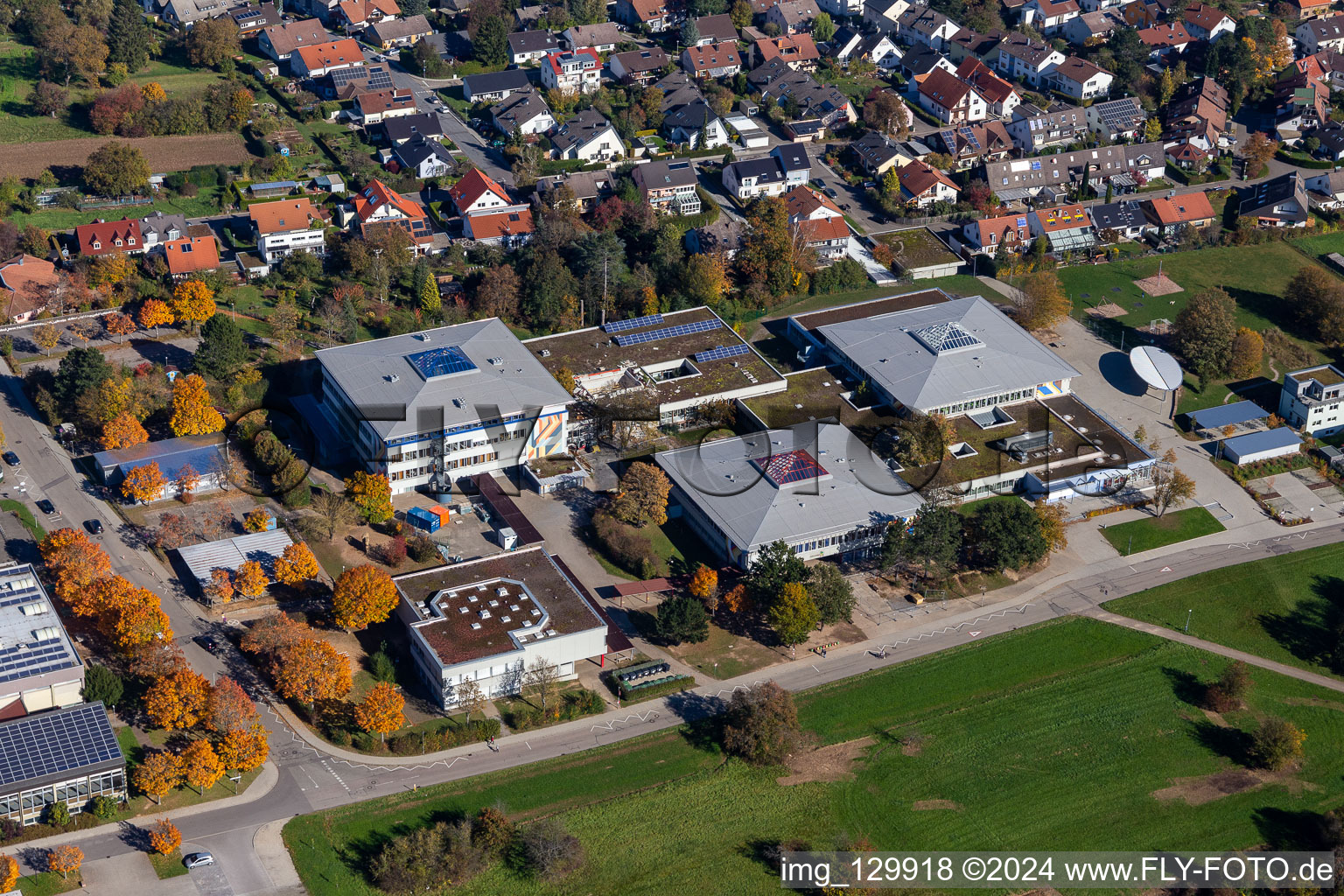 Aerial view of Gymnasium Karlsbad, Community School Karlsbad-Waldbronn in the district Langensteinbach in Karlsbad in the state Baden-Wuerttemberg, Germany