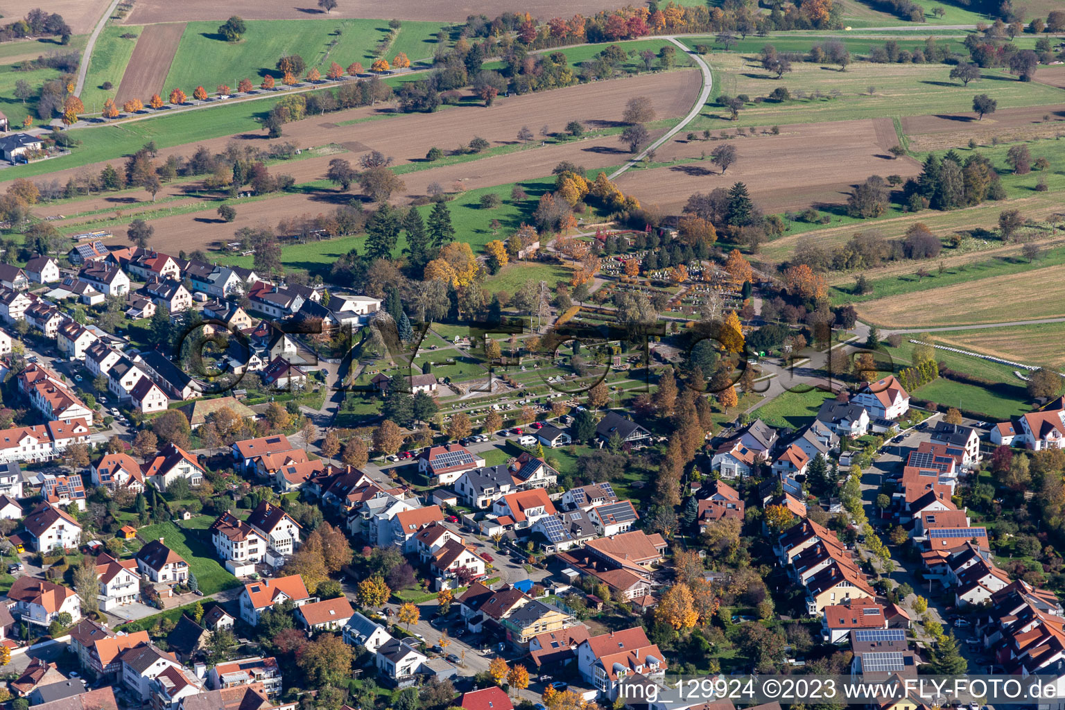 District Langensteinbach in Karlsbad in the state Baden-Wuerttemberg, Germany seen from above