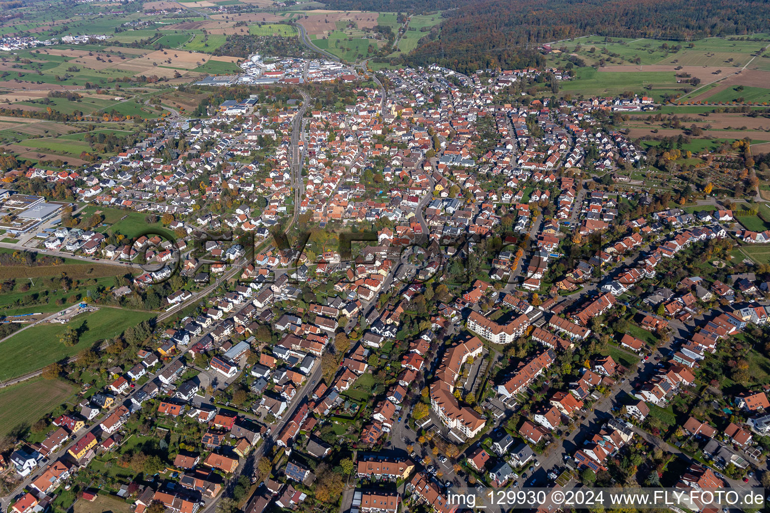 District Langensteinbach in Karlsbad in the state Baden-Wuerttemberg, Germany from the plane