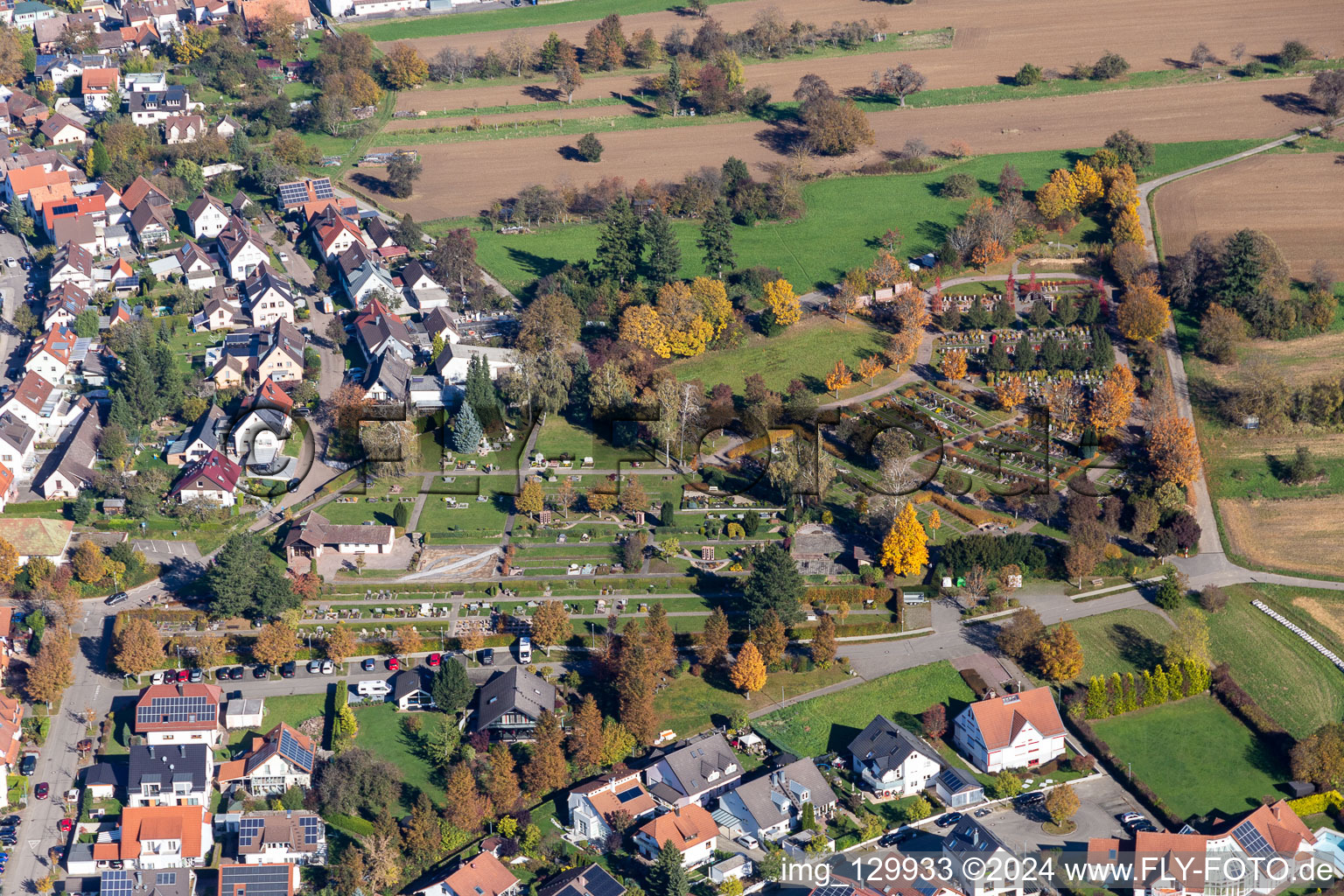 Cemetery Langensteinbach in the district Langensteinbach in Karlsbad in the state Baden-Wuerttemberg, Germany