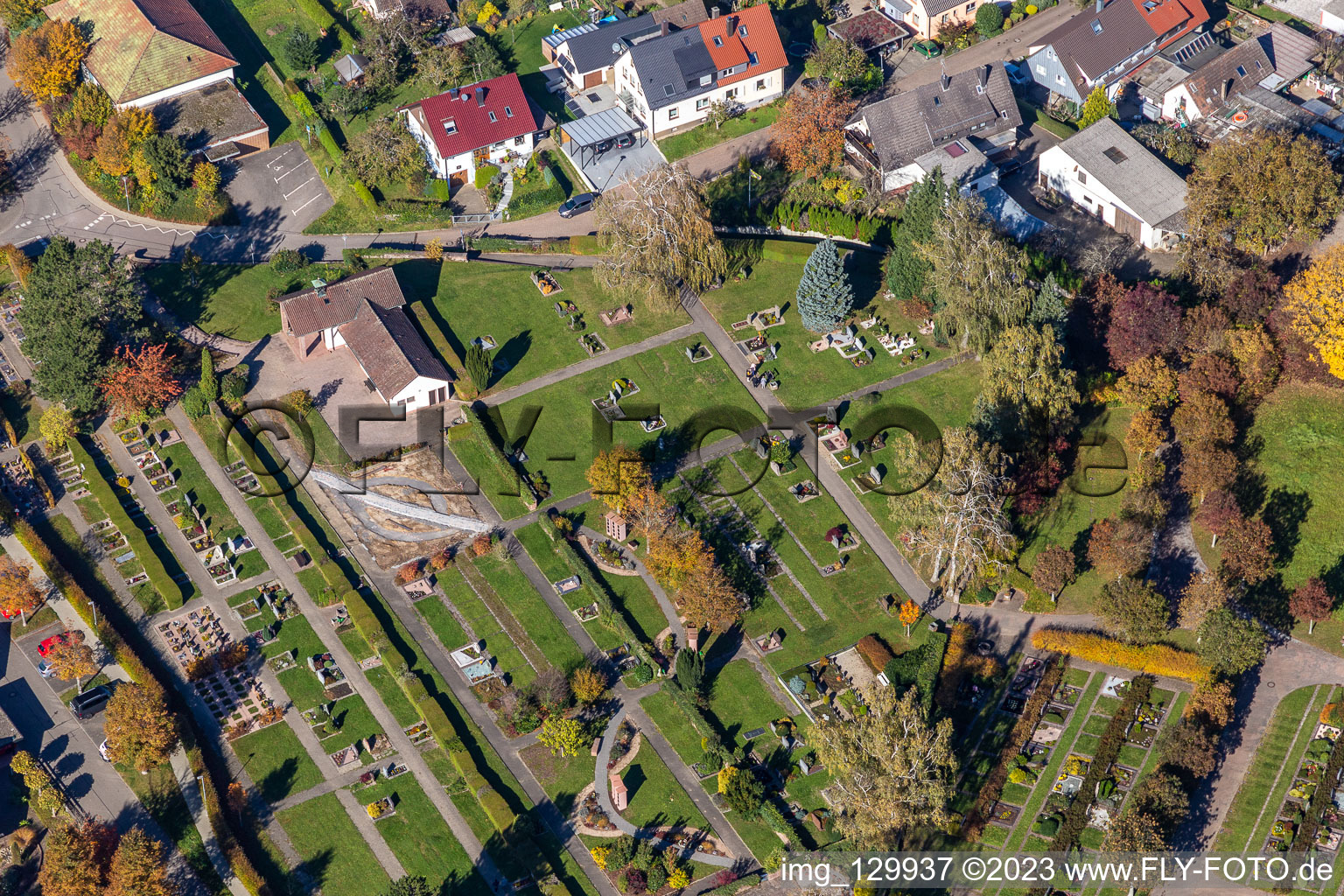 Aerial photograpy of Cemetery Langensteinbach in the district Langensteinbach in Karlsbad in the state Baden-Wuerttemberg, Germany