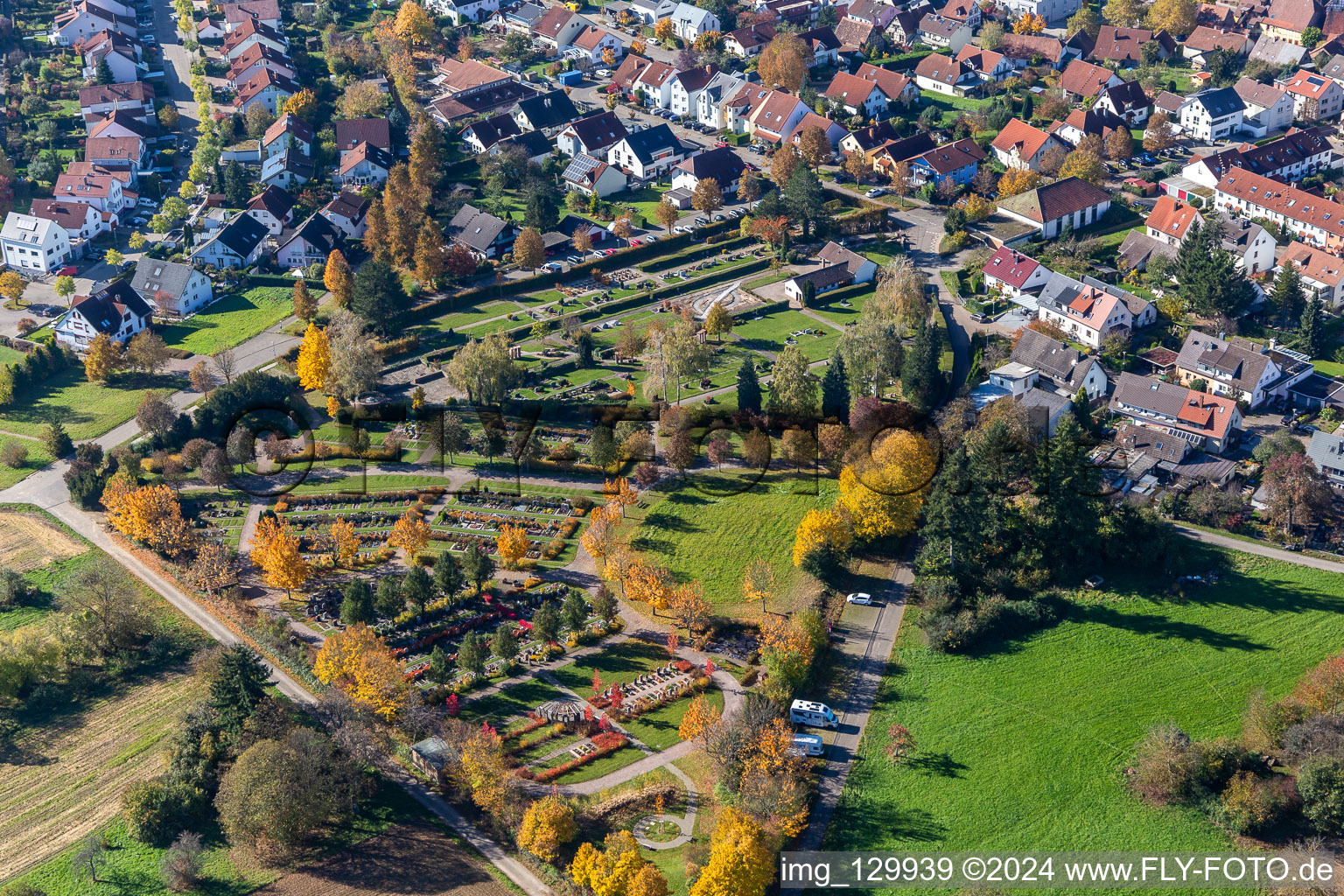 Oblique view of Cemetery Langensteinbach in the district Langensteinbach in Karlsbad in the state Baden-Wuerttemberg, Germany