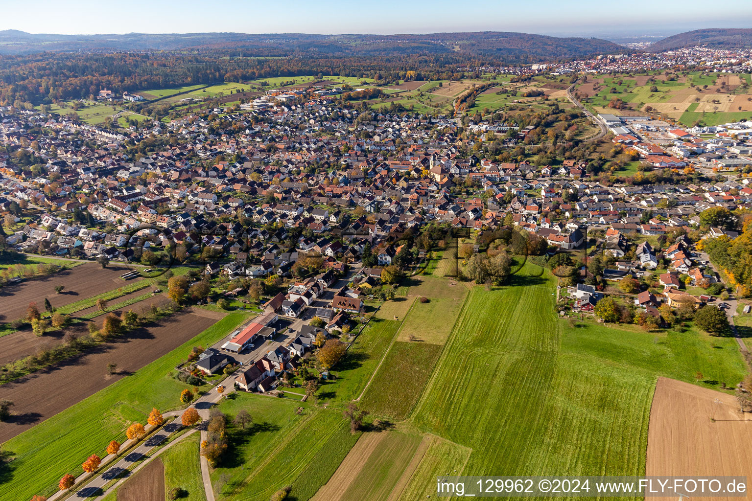 District Langensteinbach in Karlsbad in the state Baden-Wuerttemberg, Germany viewn from the air