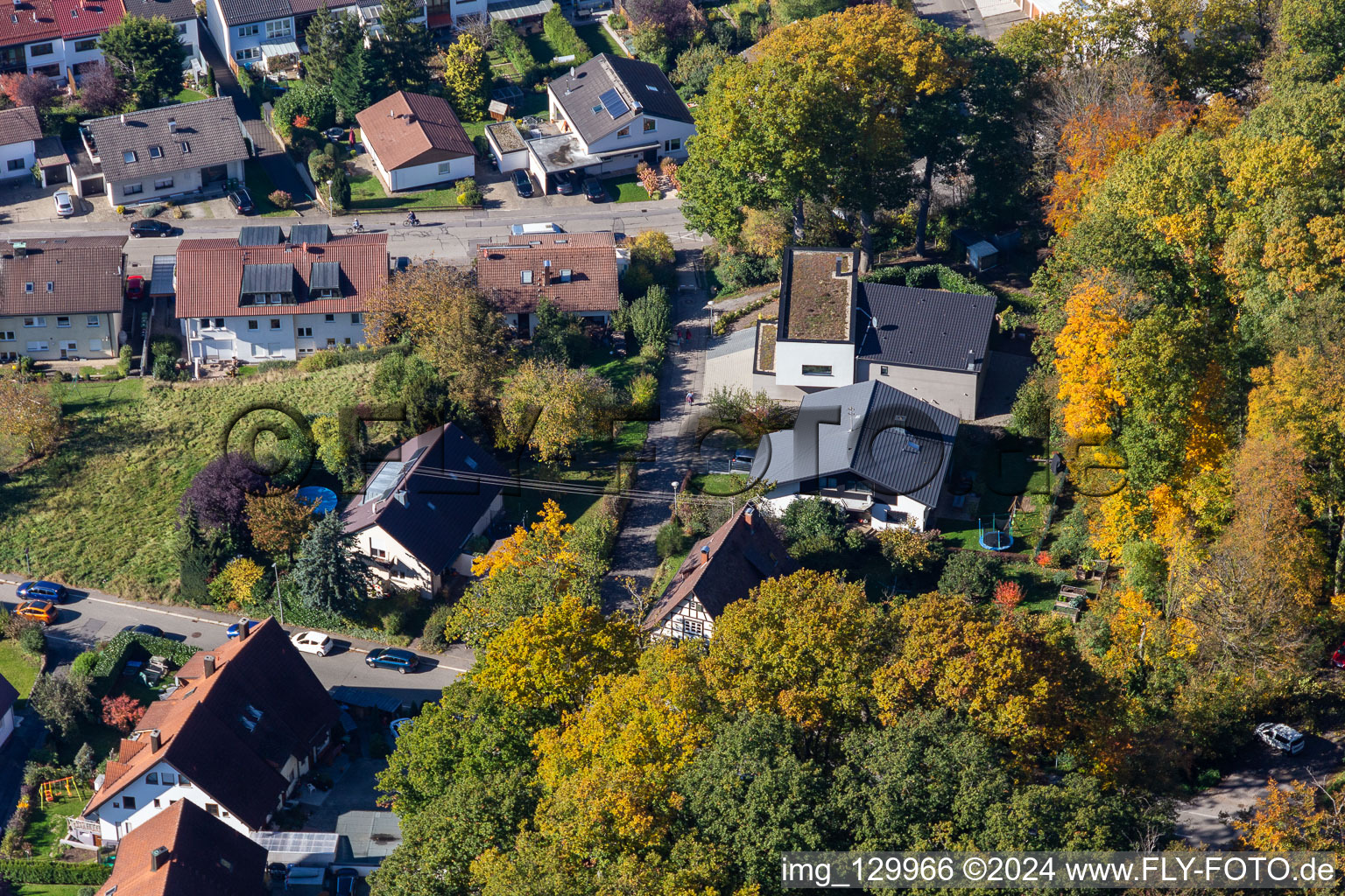 Aerial photograpy of Wilhelm-Roether-Strasse in the district Langensteinbach in Karlsbad in the state Baden-Wuerttemberg, Germany