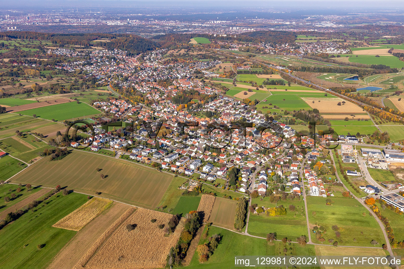 District Palmbach in Karlsruhe in the state Baden-Wuerttemberg, Germany from above