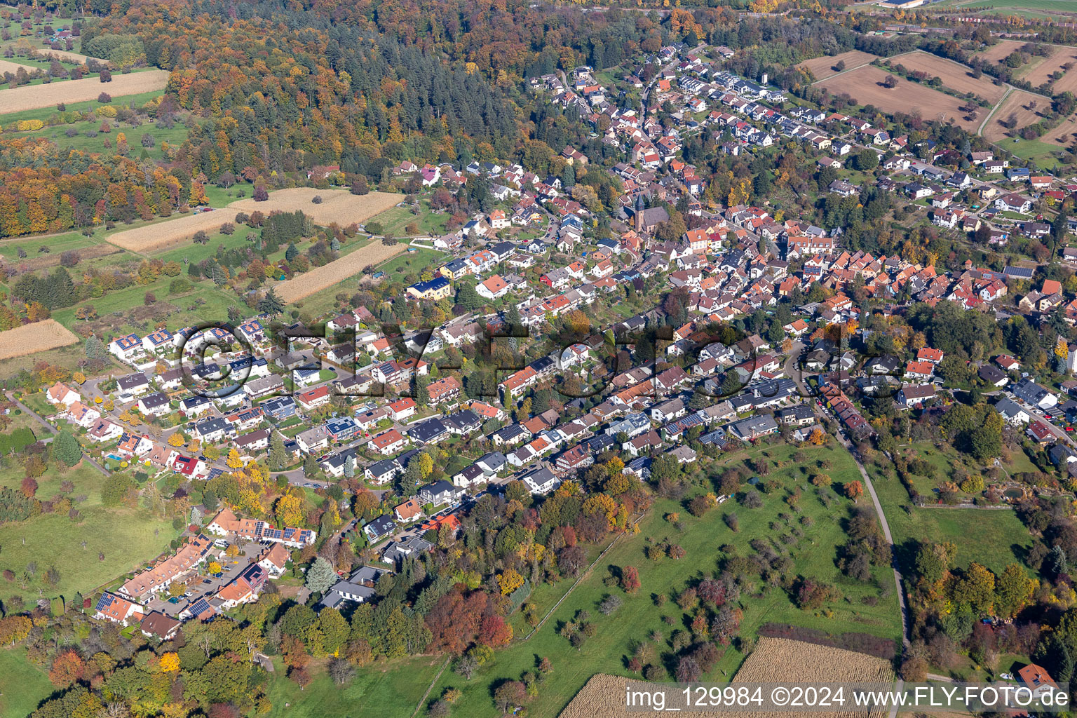 Aerial photograpy of District Grünwettersbach in Karlsruhe in the state Baden-Wuerttemberg, Germany