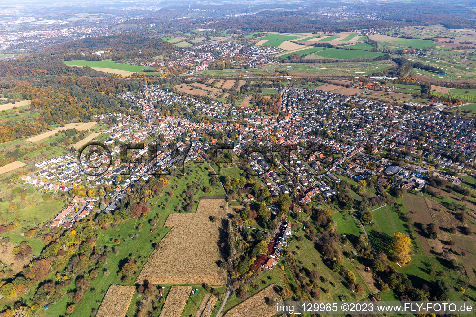Oblique view of District Grünwettersbach in Karlsruhe in the state Baden-Wuerttemberg, Germany