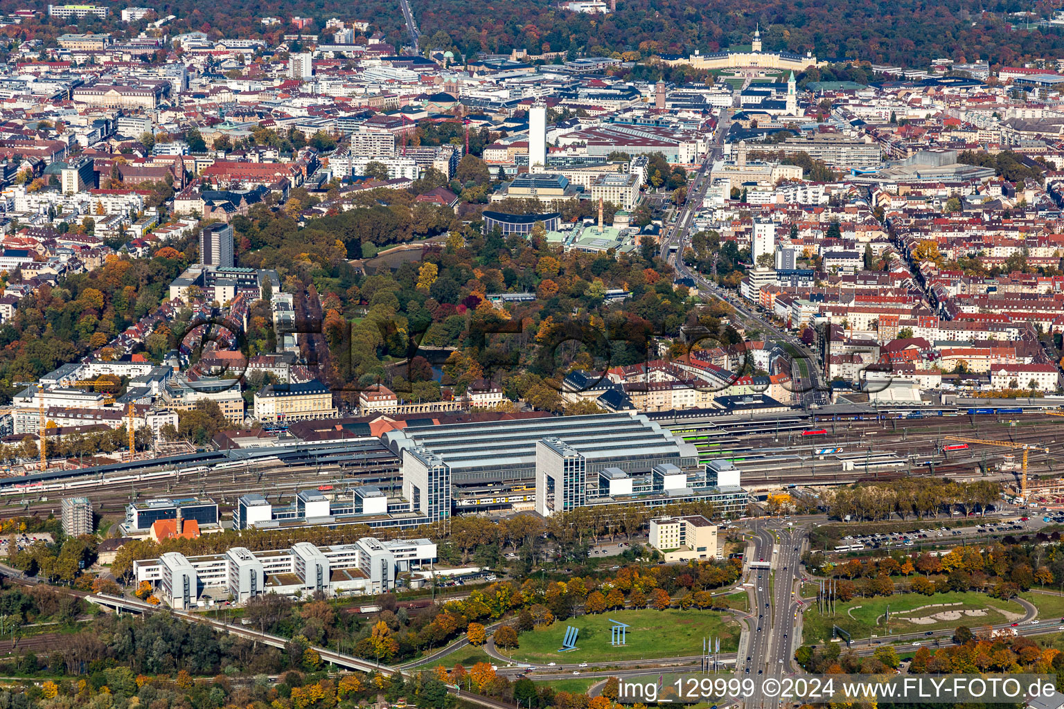 Track progress and building of the main station of the railway in front of the zoo in Karlsruhe in the state Baden-Wuerttemberg, Germany