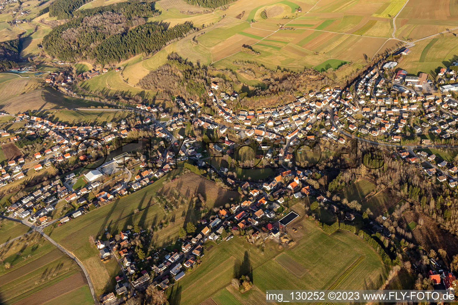 Aerial view of District Winzeln in Fluorn-Winzeln in the state Baden-Wuerttemberg, Germany