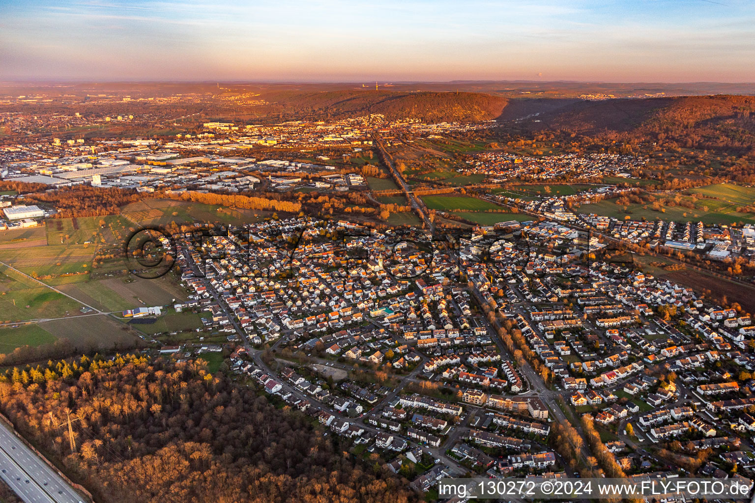 District Bruchhausen in Ettlingen in the state Baden-Wuerttemberg, Germany from above