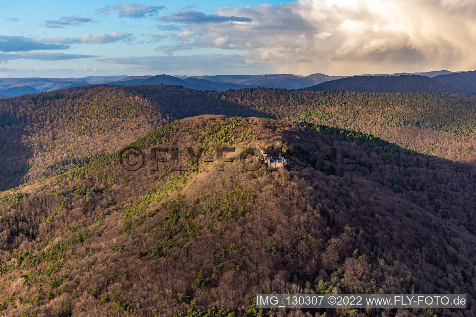 Bird's eye view of Madenburg in Eschbach in the state Rhineland-Palatinate, Germany