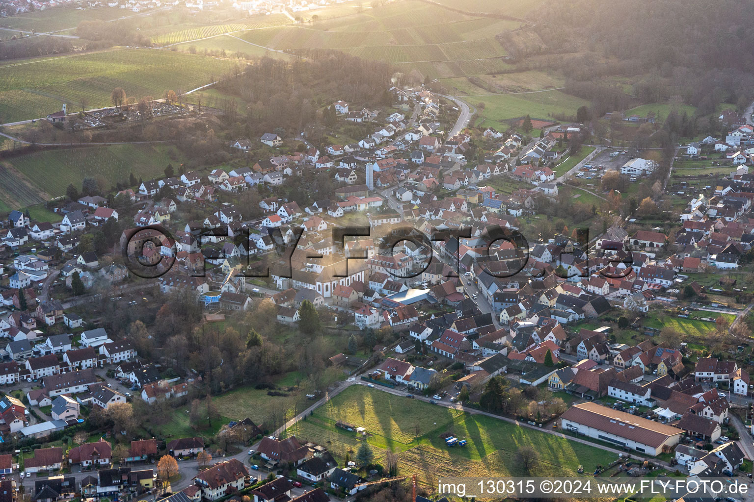 Klingenmünster in the state Rhineland-Palatinate, Germany seen from a drone