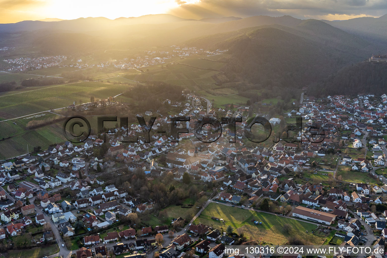 Aerial view of Klingenmünster in the state Rhineland-Palatinate, Germany