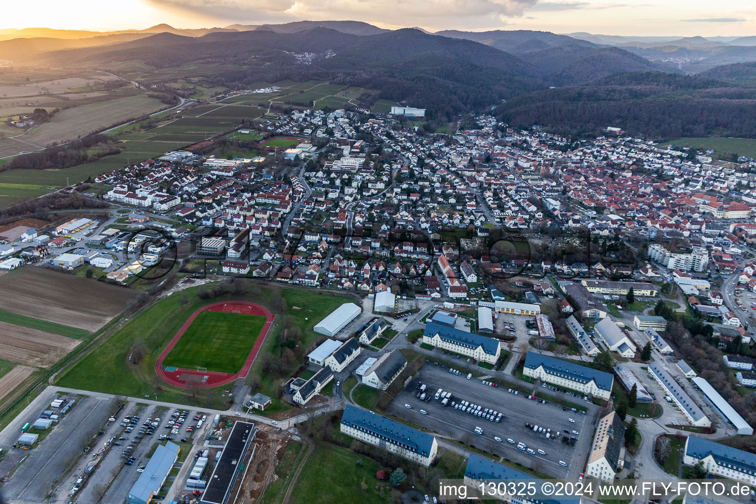 Aerial view of Bad Bergzabern in the state Rhineland-Palatinate, Germany