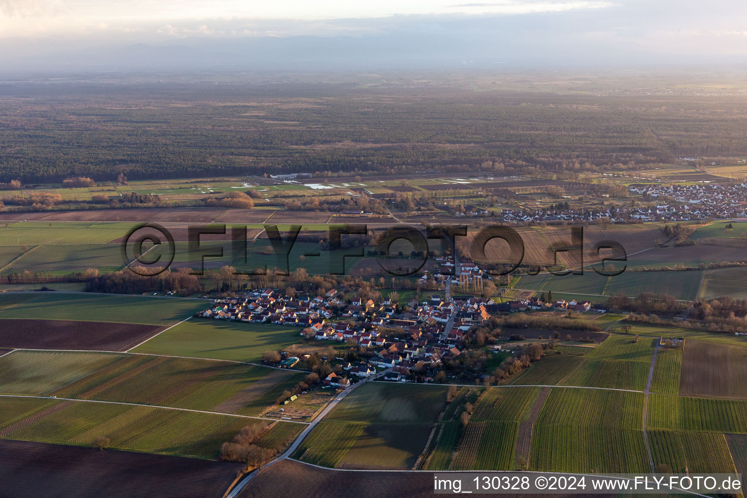 Drone recording of District Kleinsteinfeld in Niederotterbach in the state Rhineland-Palatinate, Germany