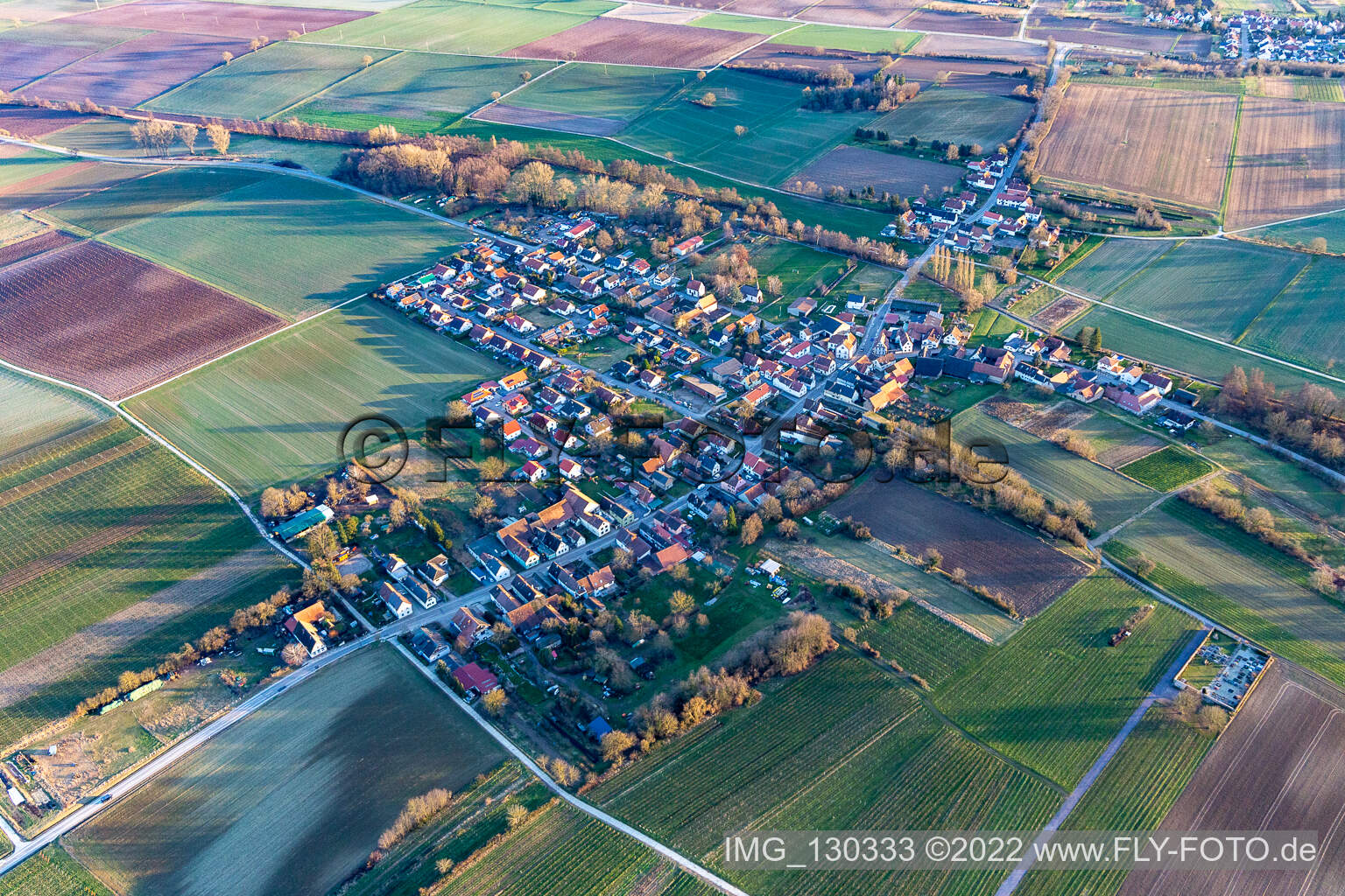 Drone image of District Kleinsteinfeld in Niederotterbach in the state Rhineland-Palatinate, Germany