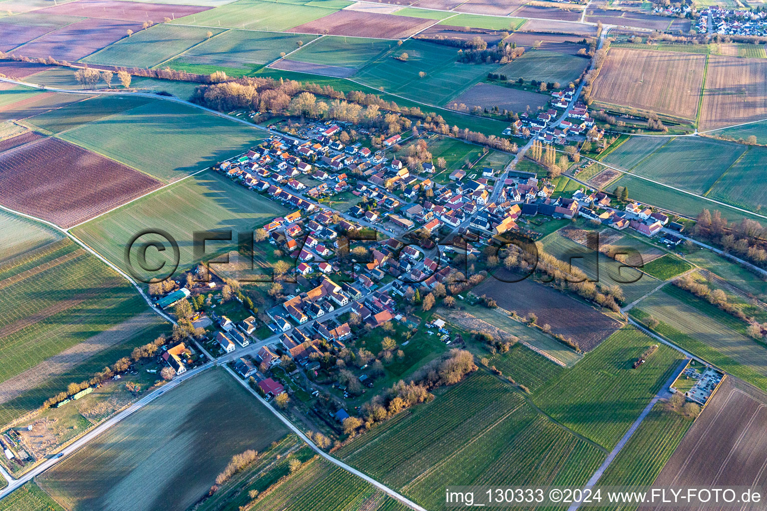 Drone image of District Kleinsteinfeld in Niederotterbach in the state Rhineland-Palatinate, Germany