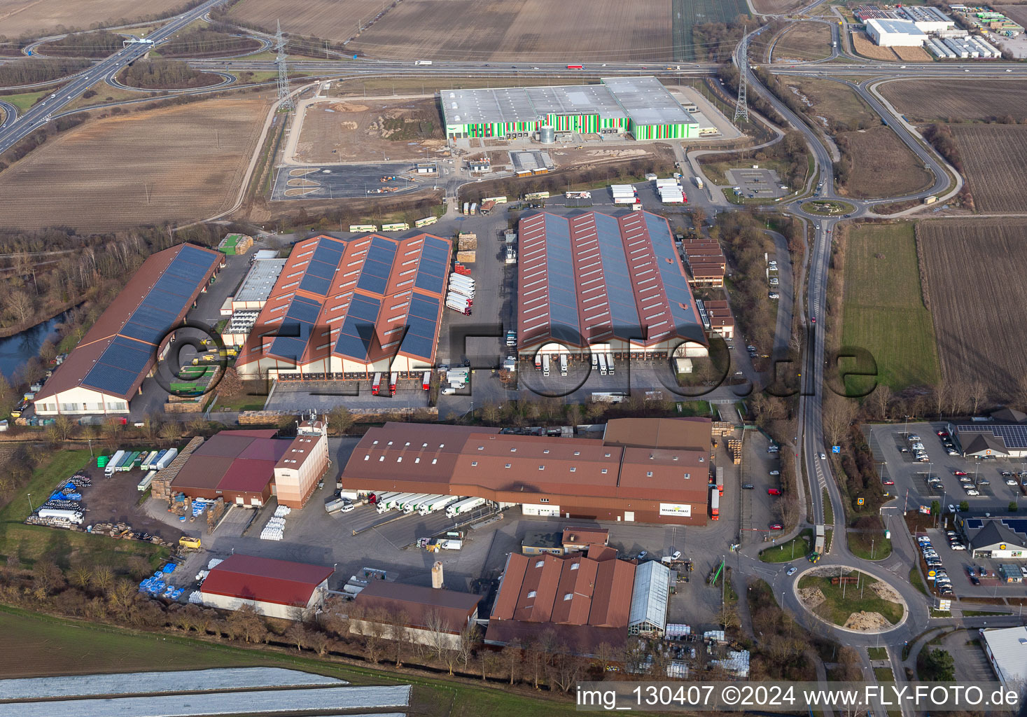 Aerial photograpy of Palatinate market for fruit and vegetables in the district Dannstadt in Dannstadt-Schauernheim in the state Rhineland-Palatinate, Germany