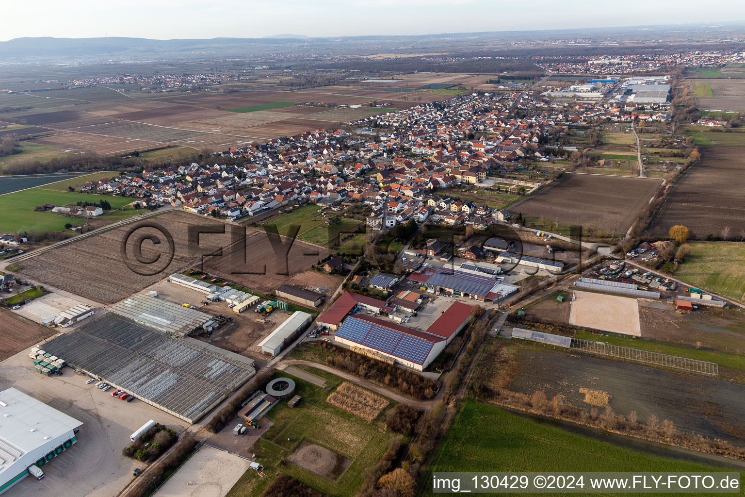 Drone recording of Fußgönheim in the state Rhineland-Palatinate, Germany