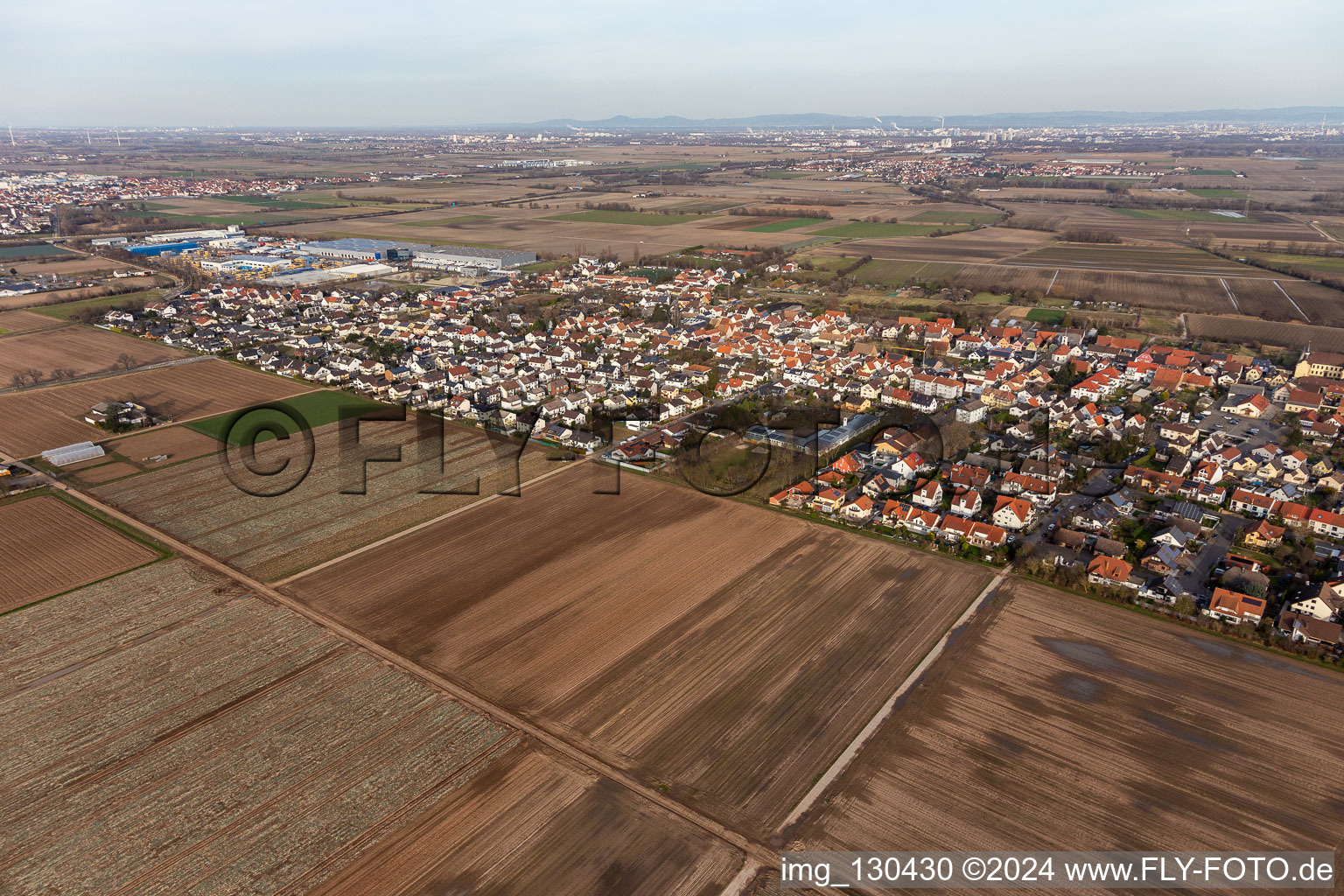 Drone image of Fußgönheim in the state Rhineland-Palatinate, Germany