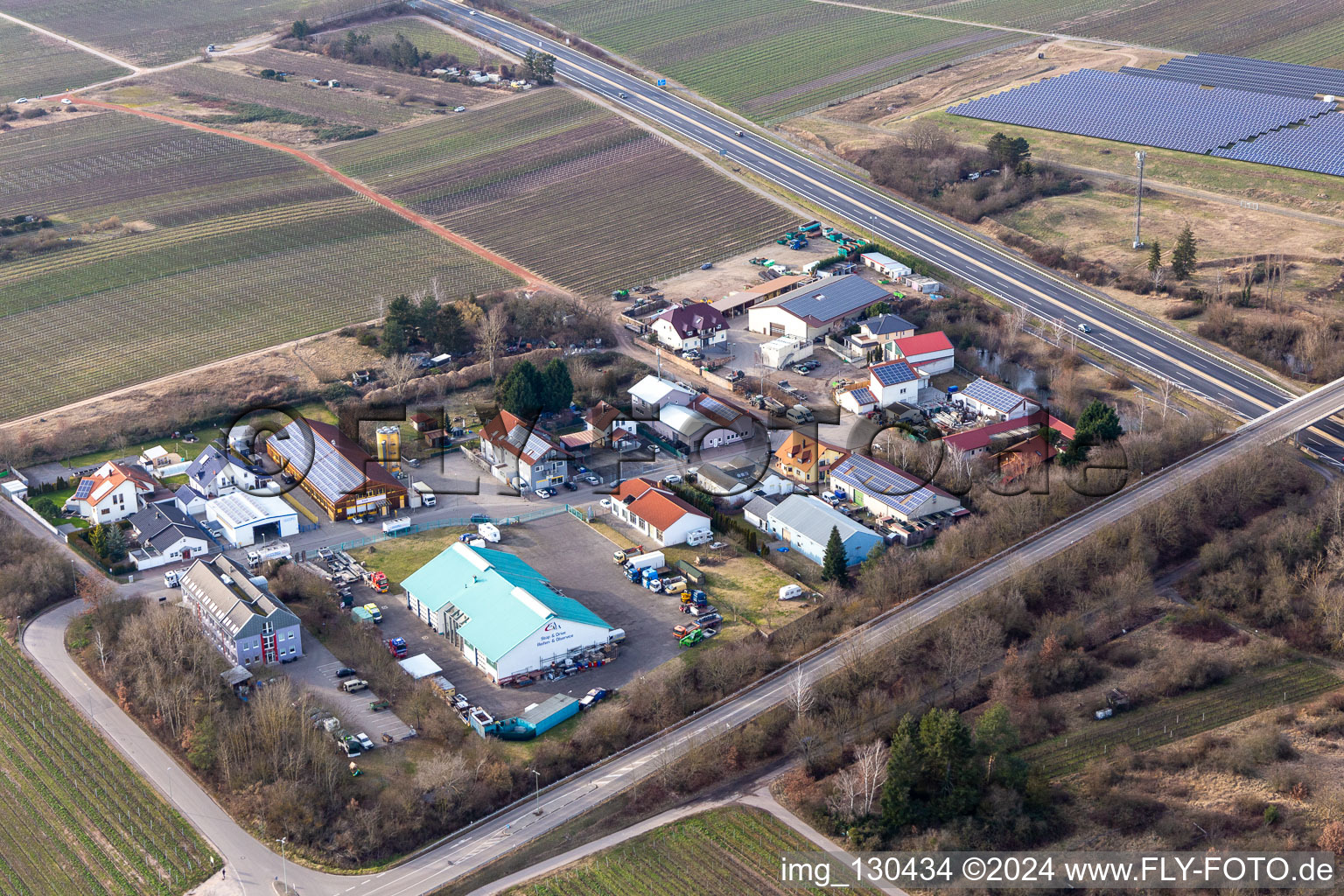 Industrial estate In der Nauroth in Ellerstadt in the state Rhineland-Palatinate, Germany