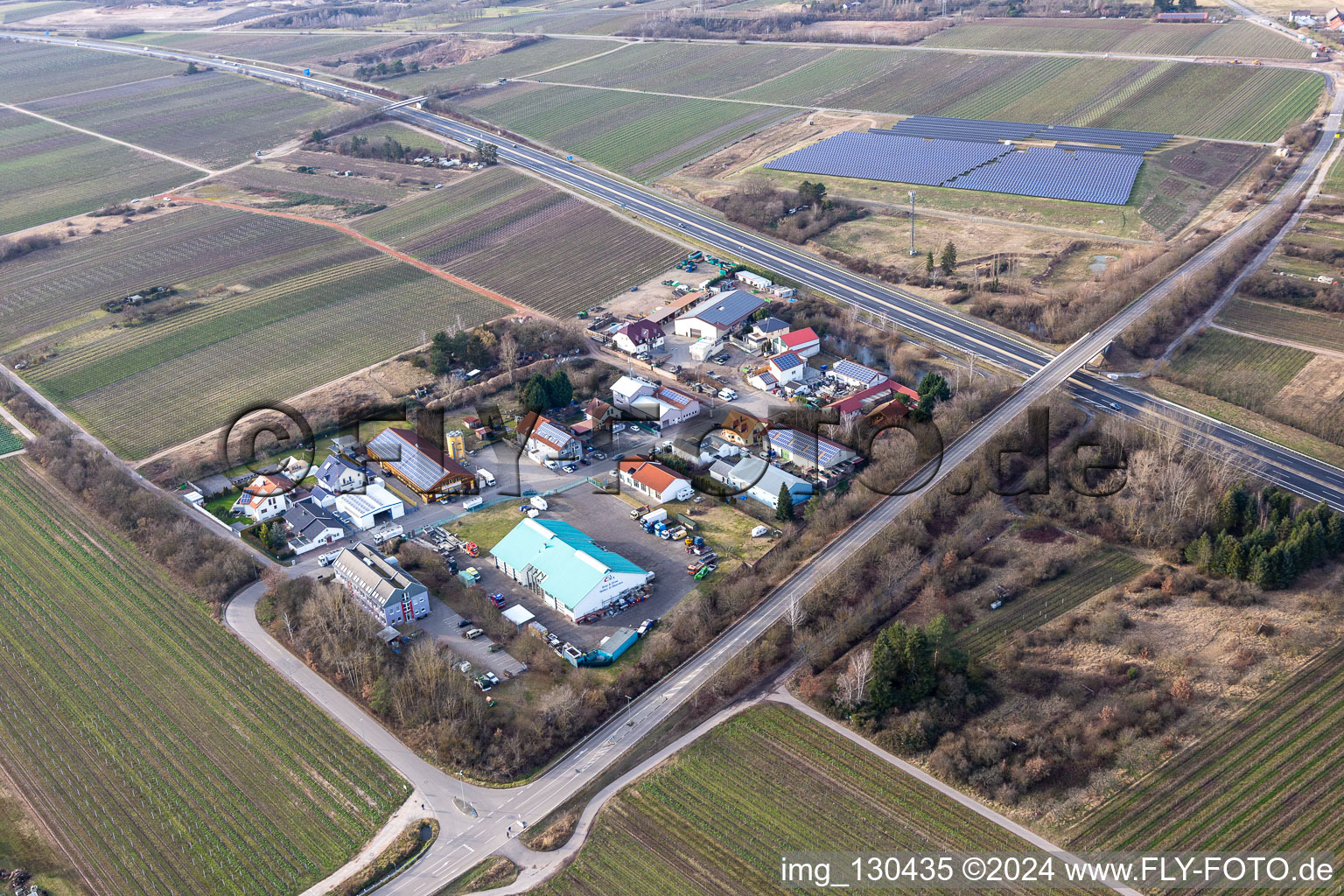 Aerial view of Commercial area in the Nauroth in Ellerstadt in the state Rhineland-Palatinate, Germany