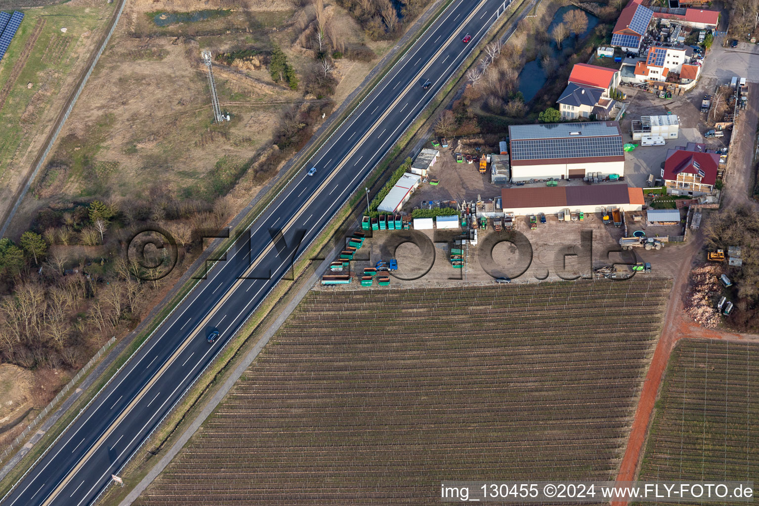 Aerial view of Industrial estate In der Nauroth, GOWA industrial sound insulation in Ellerstadt in the state Rhineland-Palatinate, Germany