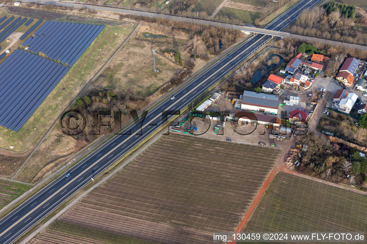 Oblique view of Industrial estate In der Nauroth in Ellerstadt in the state Rhineland-Palatinate, Germany