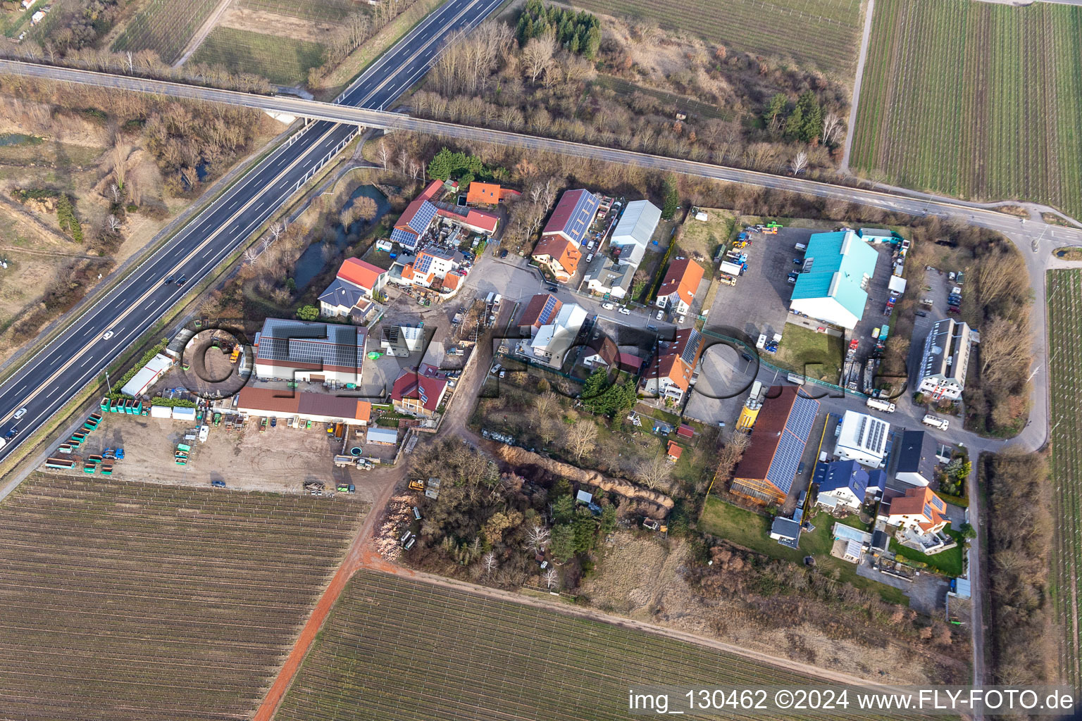 Industrial estate In der Nauroth in Ellerstadt in the state Rhineland-Palatinate, Germany out of the air