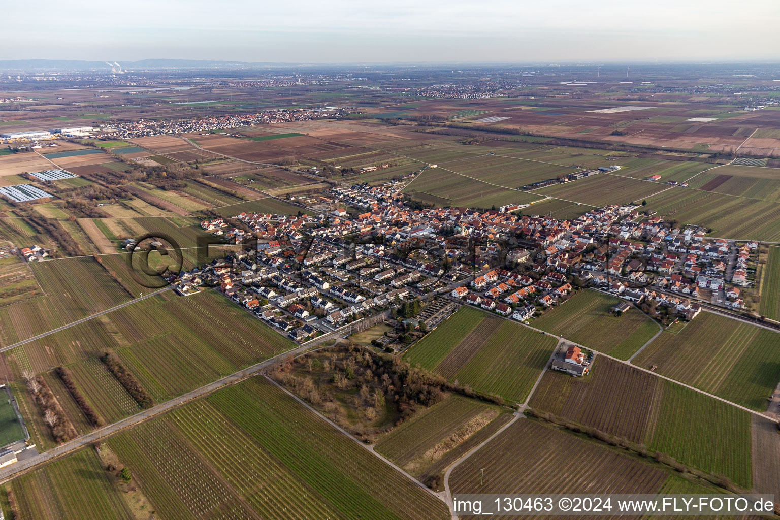 Ellerstadt in the state Rhineland-Palatinate, Germany from the plane