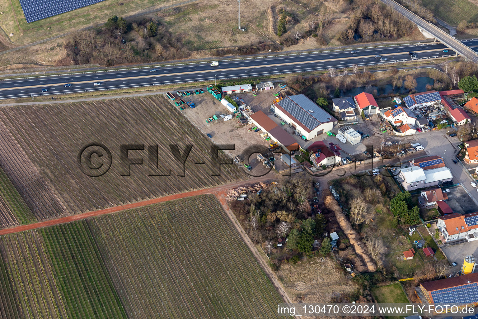 Industrial estate In der Nauroth, GOWA industrial sound insulation in Ellerstadt in the state Rhineland-Palatinate, Germany from above