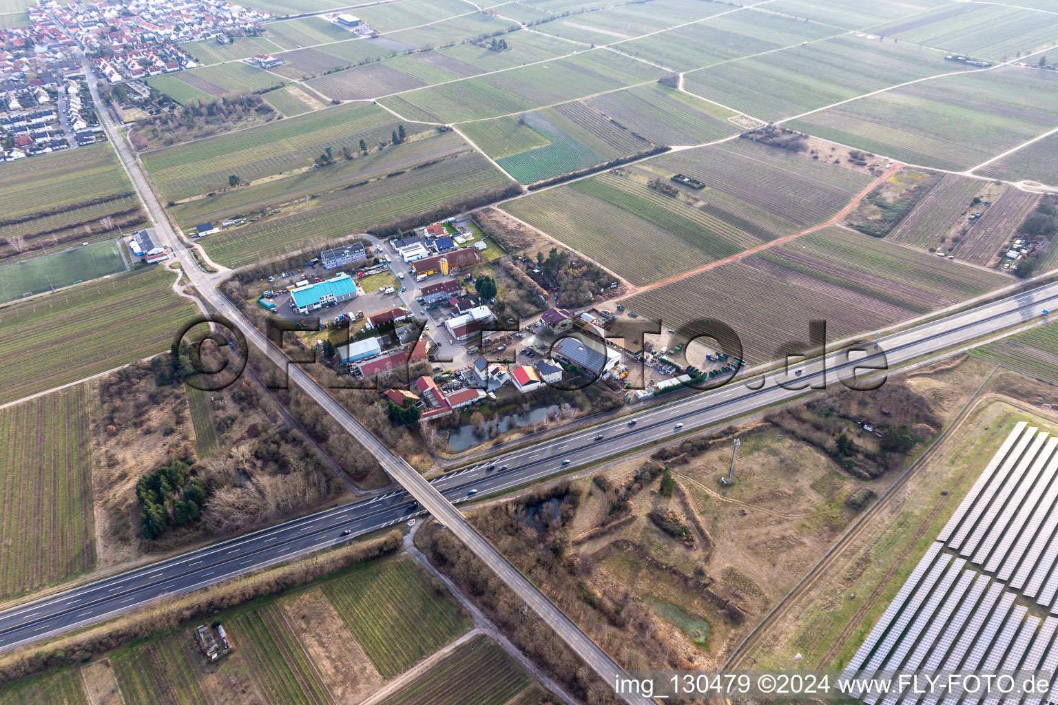 Bird's eye view of Industrial estate In der Nauroth in Ellerstadt in the state Rhineland-Palatinate, Germany