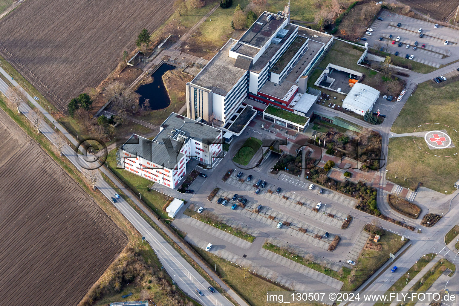 Aerial view of City Clinic in Frankenthal in the state Rhineland-Palatinate, Germany