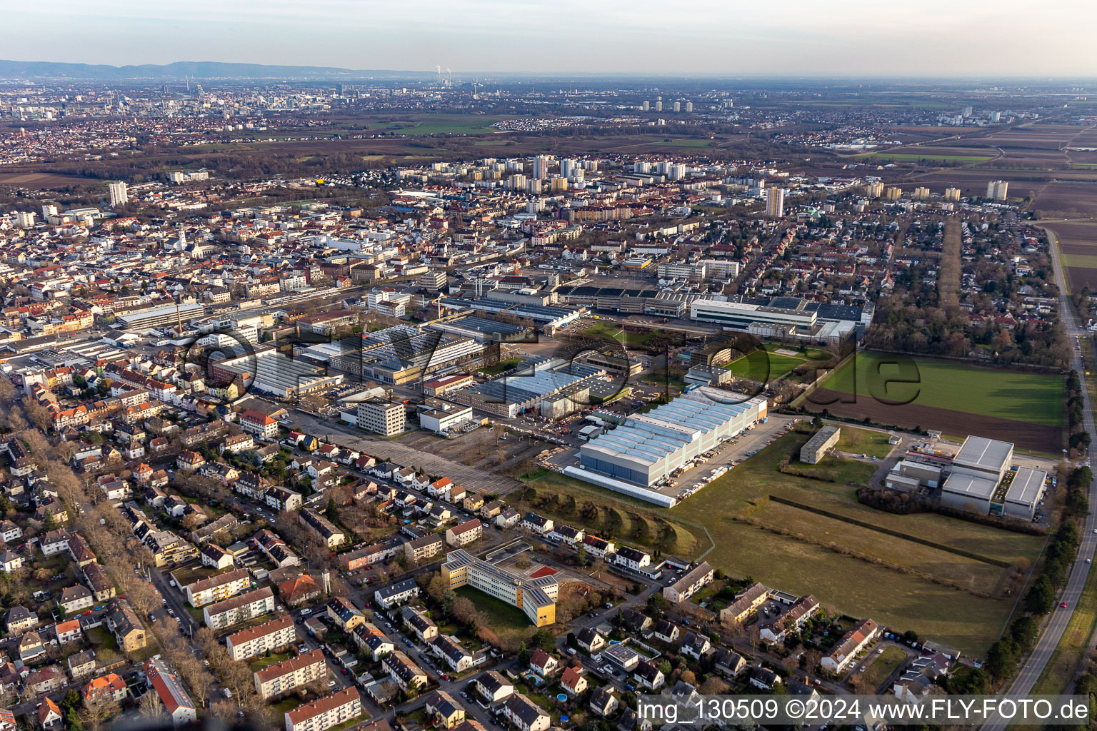 Aerial view of KSB SE & Co KGaA in Frankenthal in the state Rhineland-Palatinate, Germany