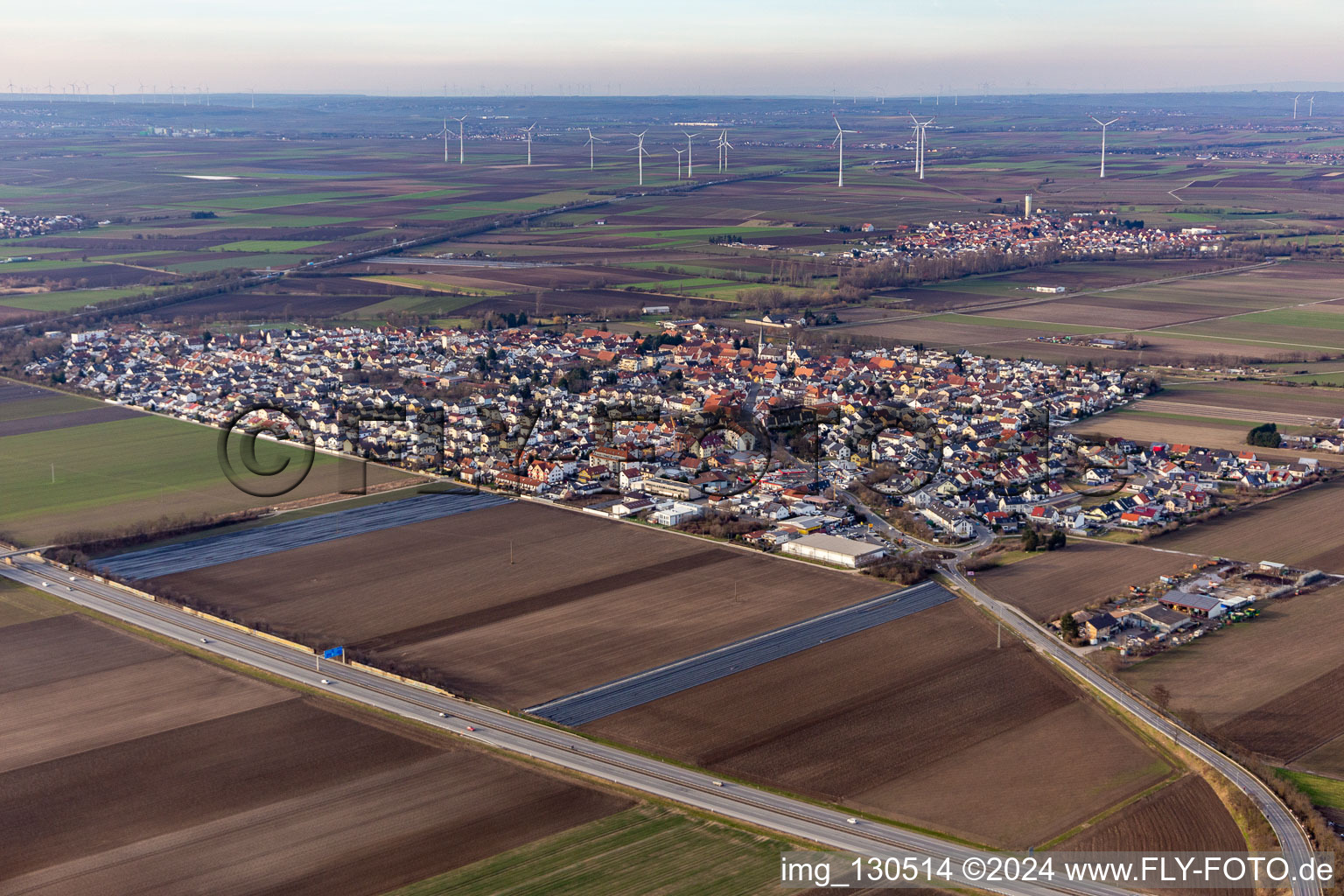 Aerial view of Beindersheim in the state Rhineland-Palatinate, Germany