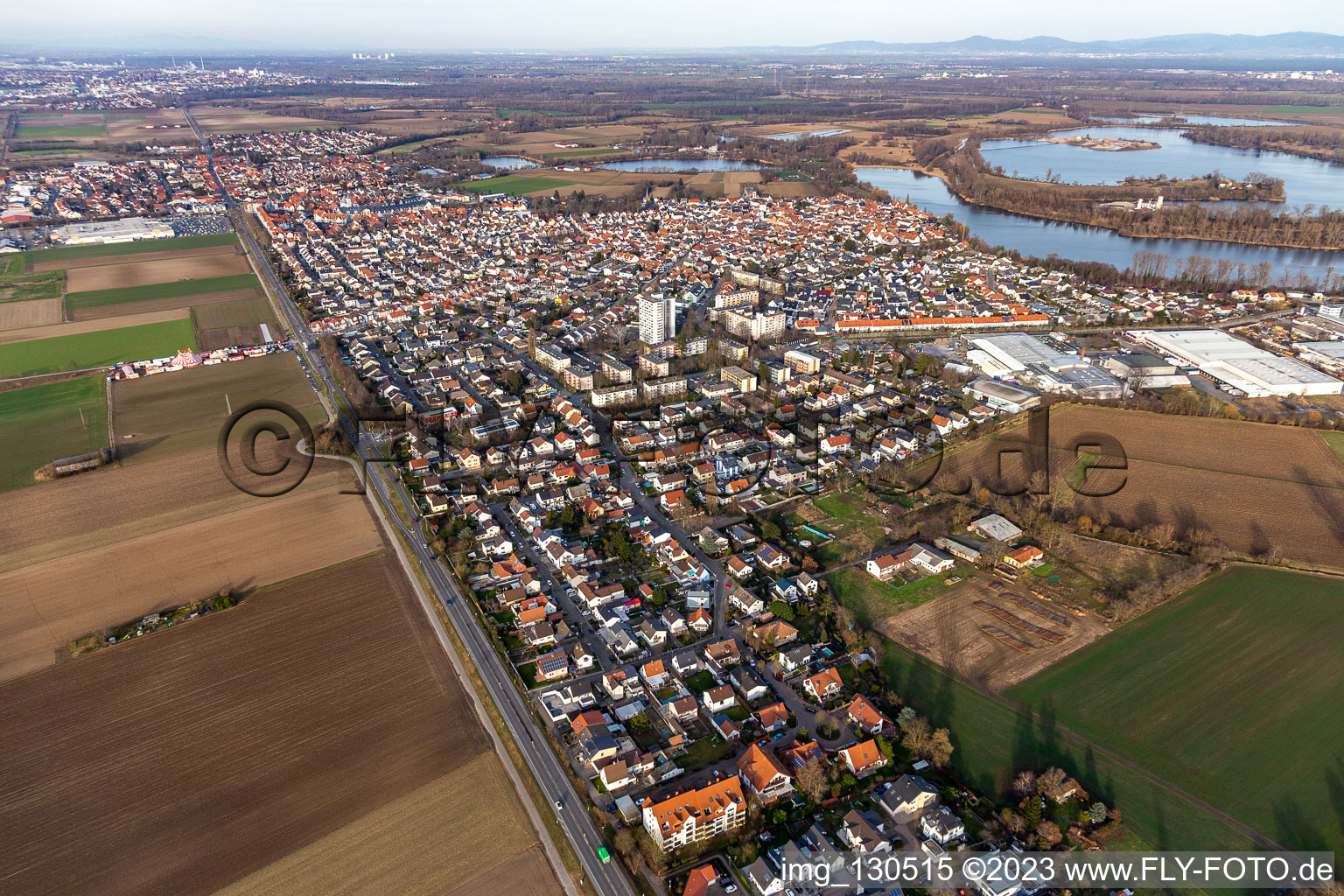 District Roxheim in Bobenheim-Roxheim in the state Rhineland-Palatinate, Germany from above