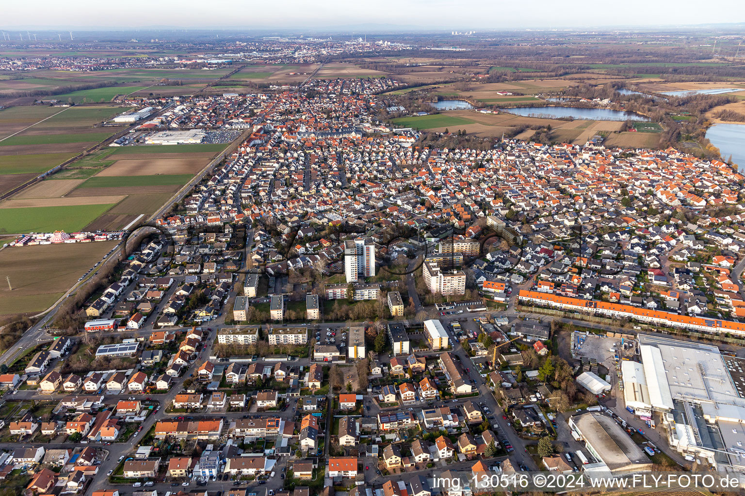 District Roxheim in Bobenheim-Roxheim in the state Rhineland-Palatinate, Germany out of the air