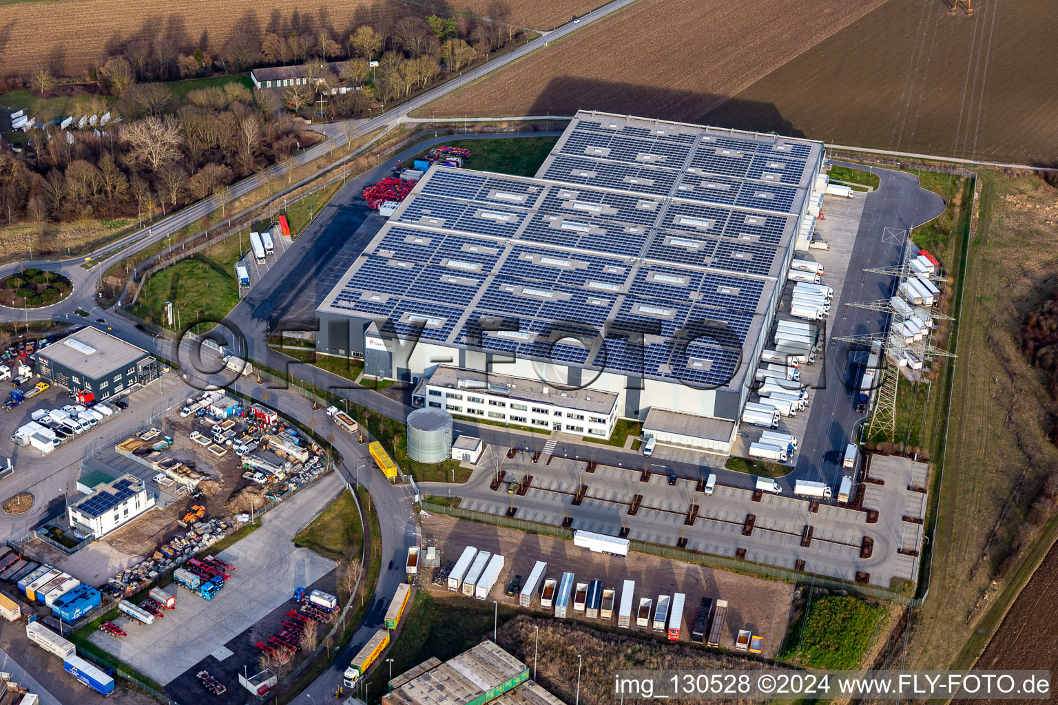 Aerial photograpy of Lekkerland Logistics Center Mannheim in the district Roxheim in Bobenheim-Roxheim in the state Rhineland-Palatinate, Germany