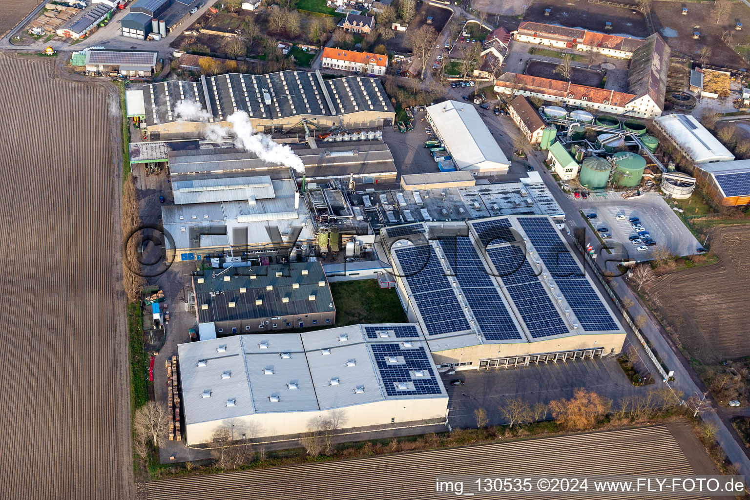 Aerial view of Intersnack Deutschland SE Petersau plant in the district Mörsch in Frankenthal in the state Rhineland-Palatinate, Germany