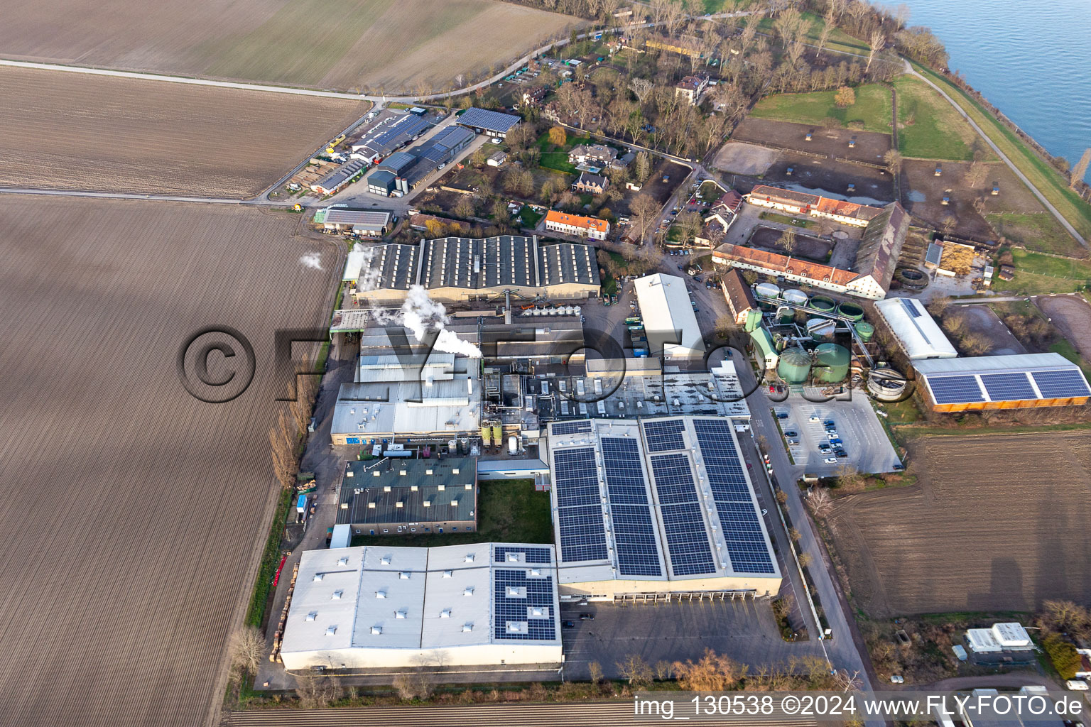 Aerial photograpy of Intersnack Deutschland SE Petersau plant in the district Mörsch in Frankenthal in the state Rhineland-Palatinate, Germany