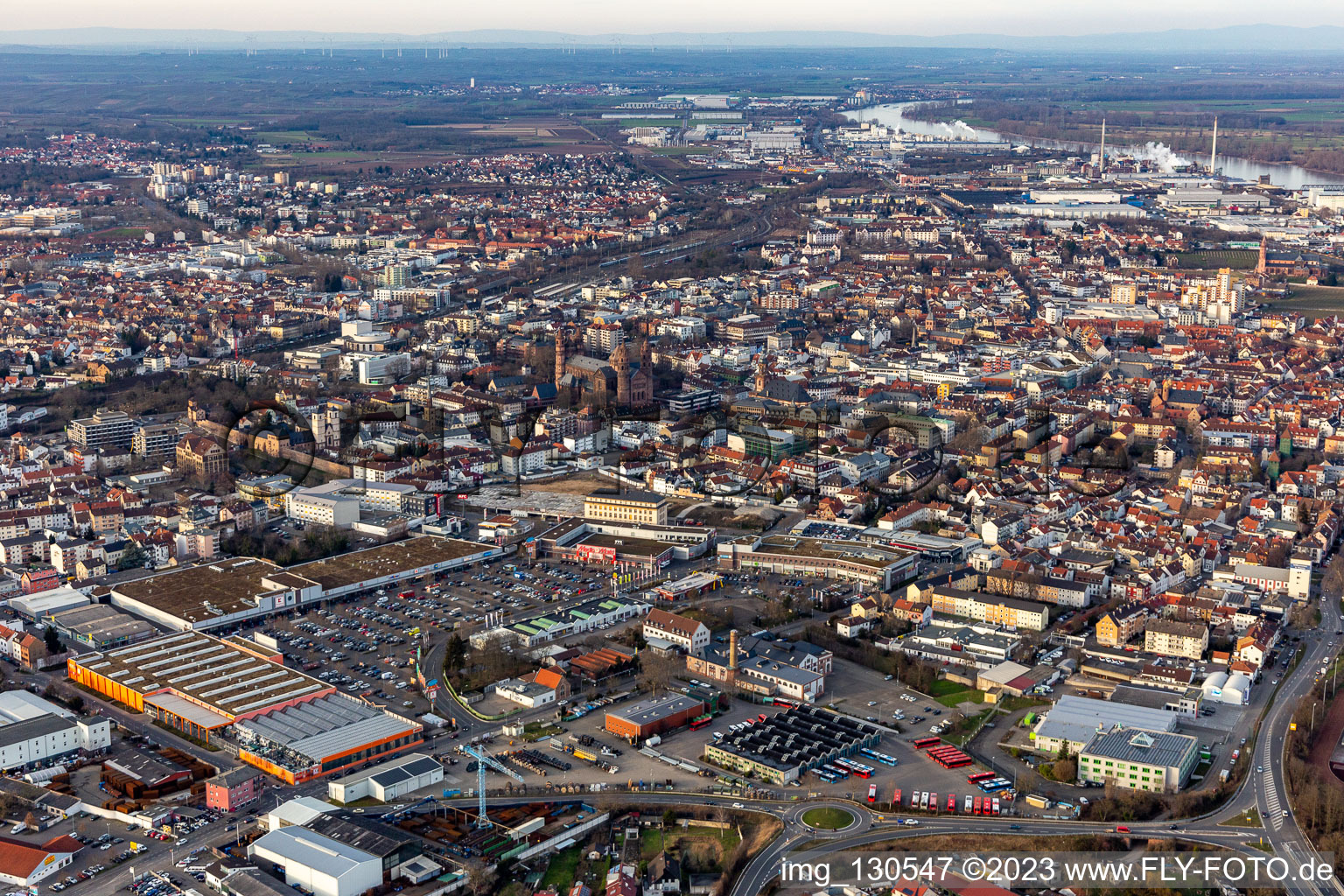 Aerial view of OBI in Worms in the state Rhineland-Palatinate, Germany