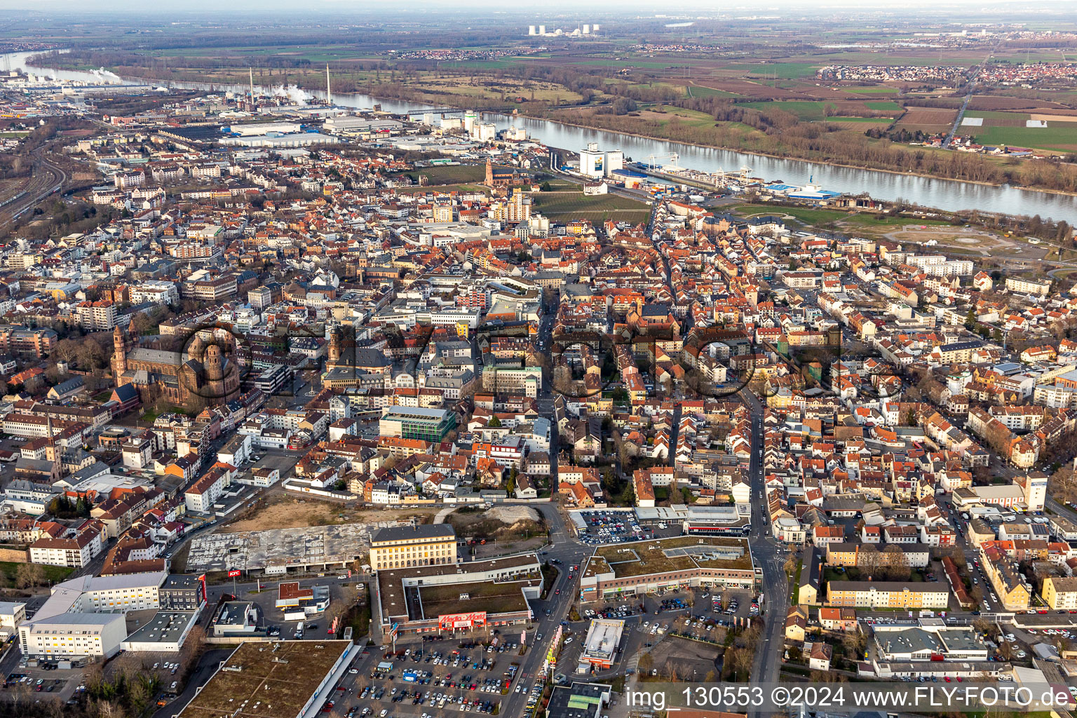 Aerial view of Worms in the state Rhineland-Palatinate, Germany