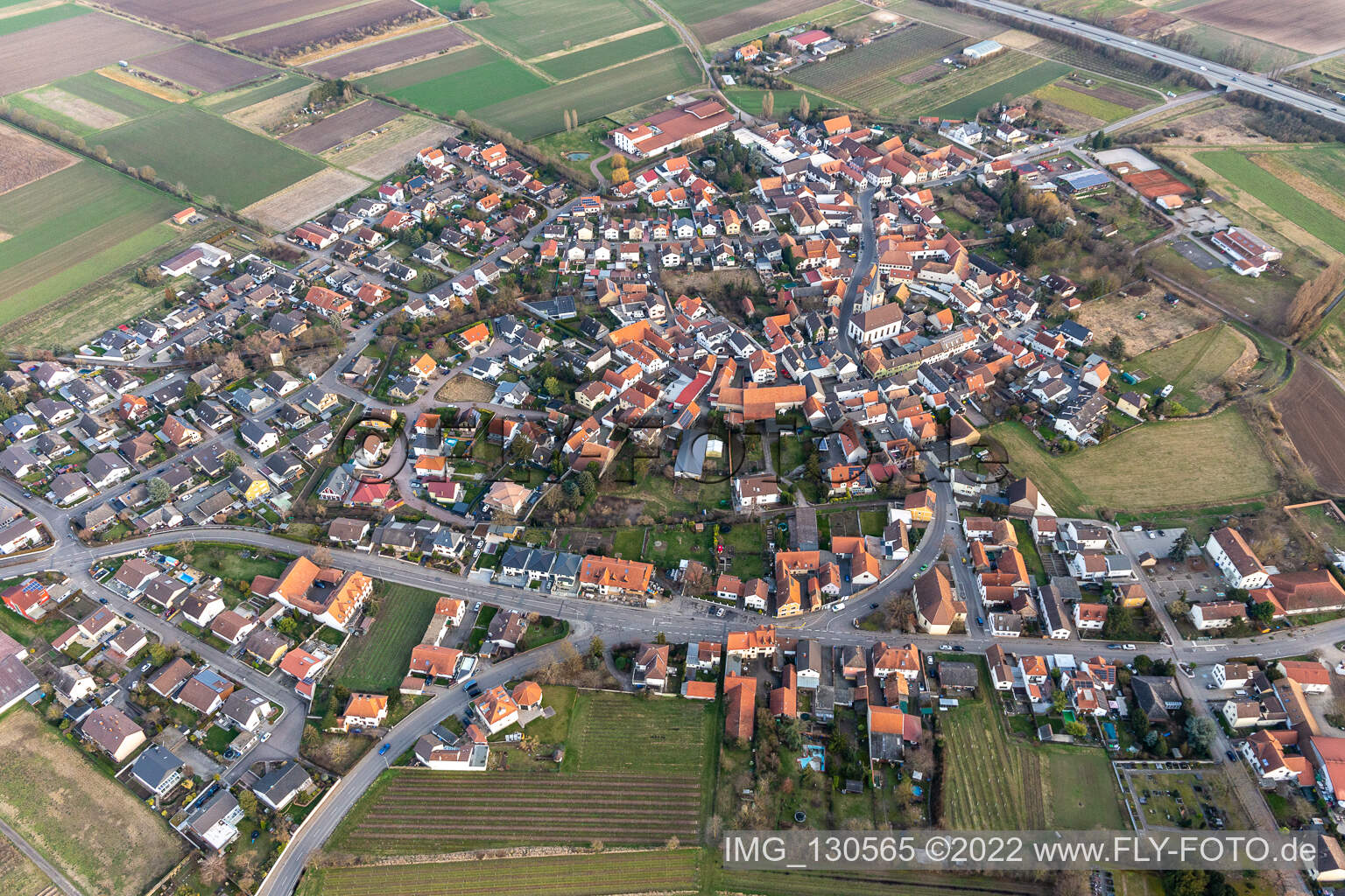 Aerial photograpy of Laumersheim in the state Rhineland-Palatinate, Germany