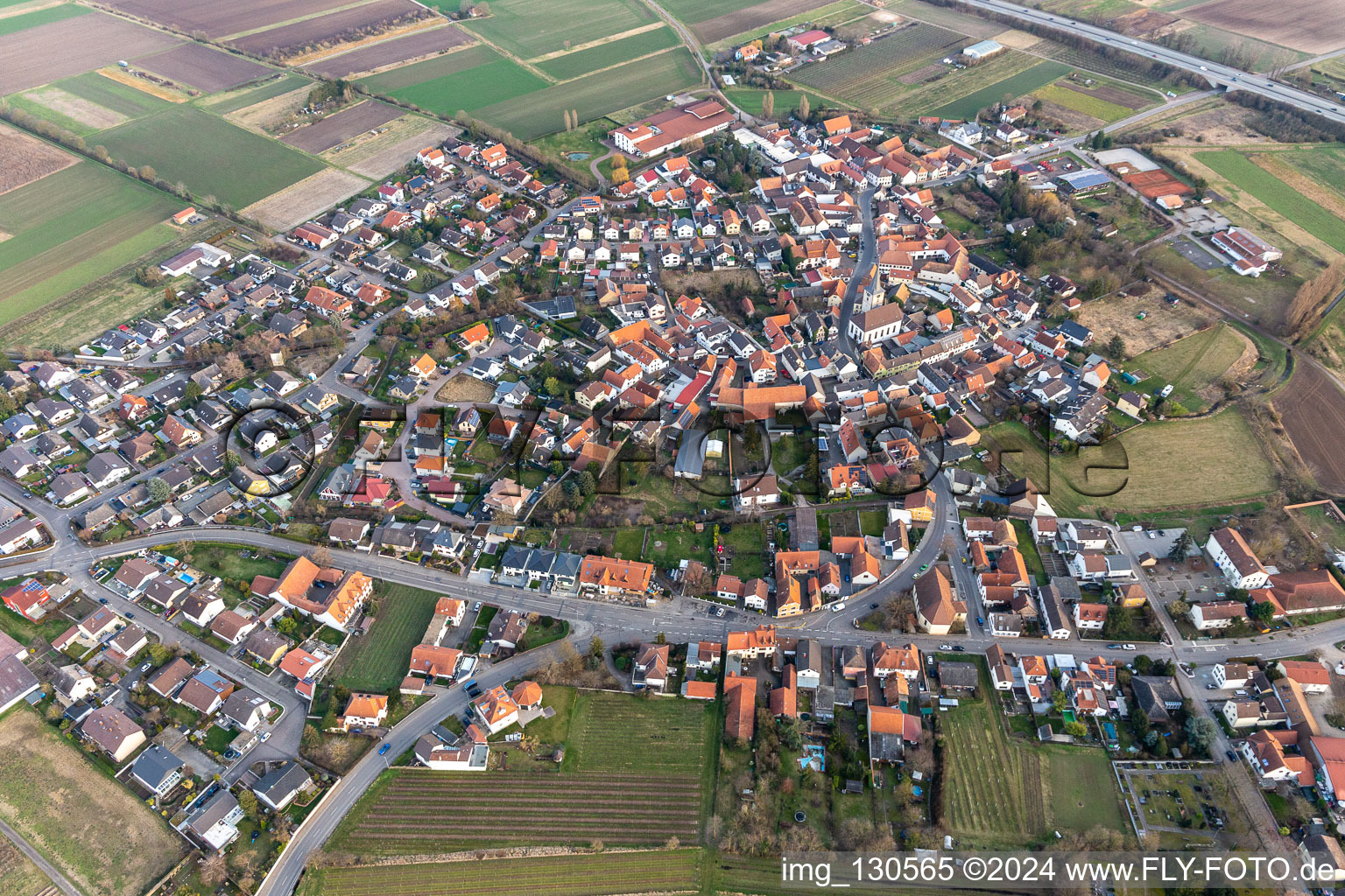 Aerial photograpy of Laumersheim in the state Rhineland-Palatinate, Germany