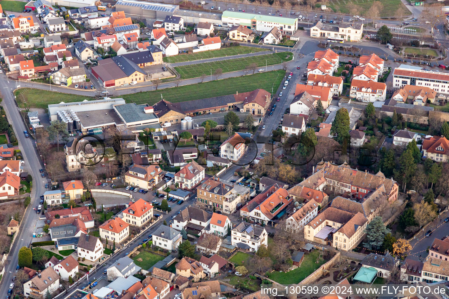 Aerial view of Castle Deidesheim in Deidesheim in the state Rhineland-Palatinate, Germany