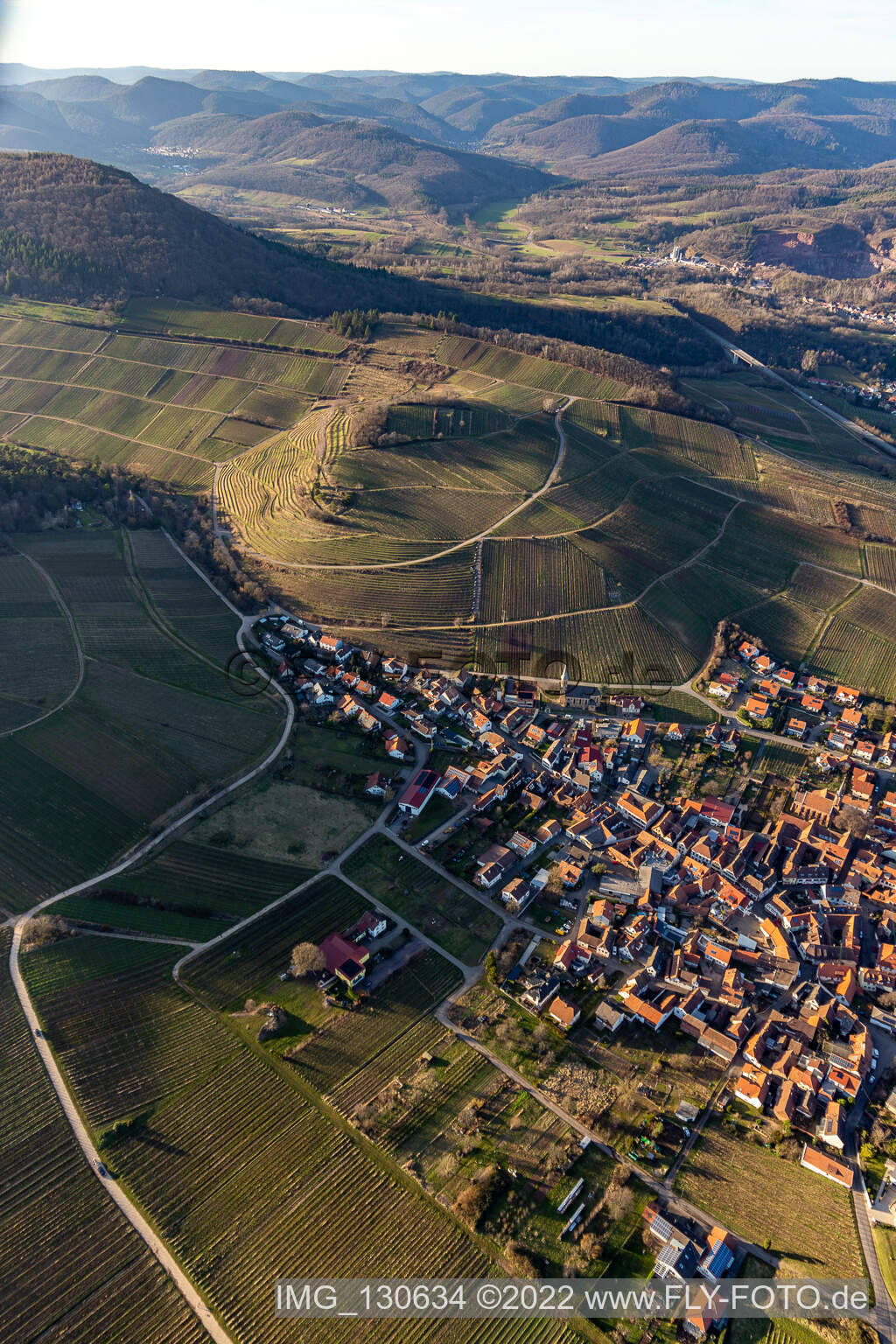 Aerial view of Keshdebush in Birkweiler in the state Rhineland-Palatinate, Germany